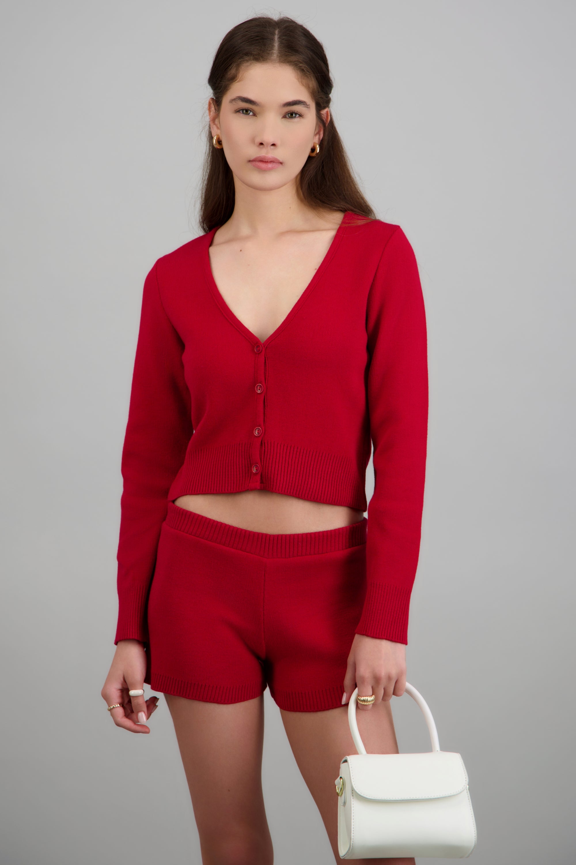 Cardigan cuello V detalle pretina ROJO