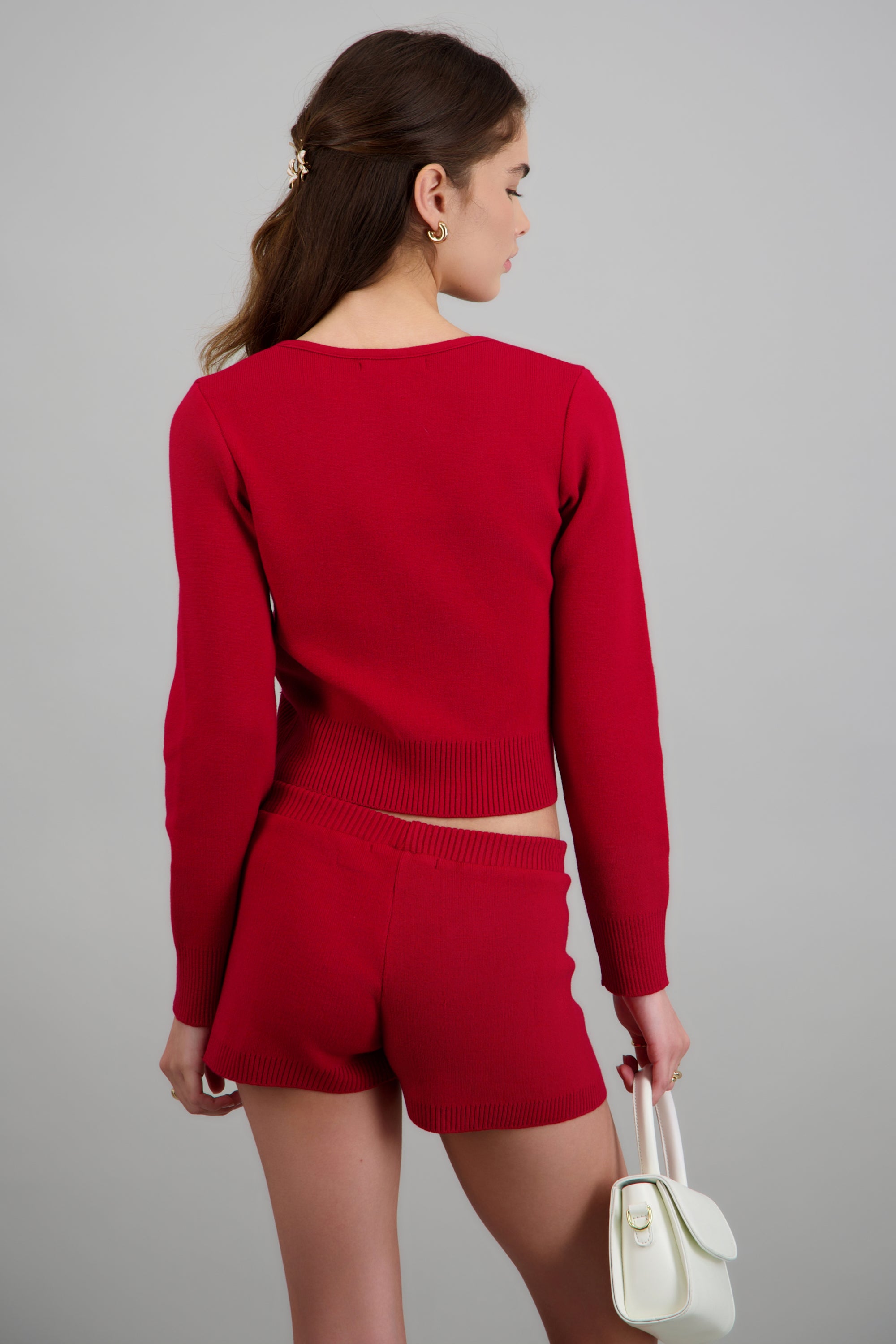 Cardigan cuello V detalle pretina ROJO