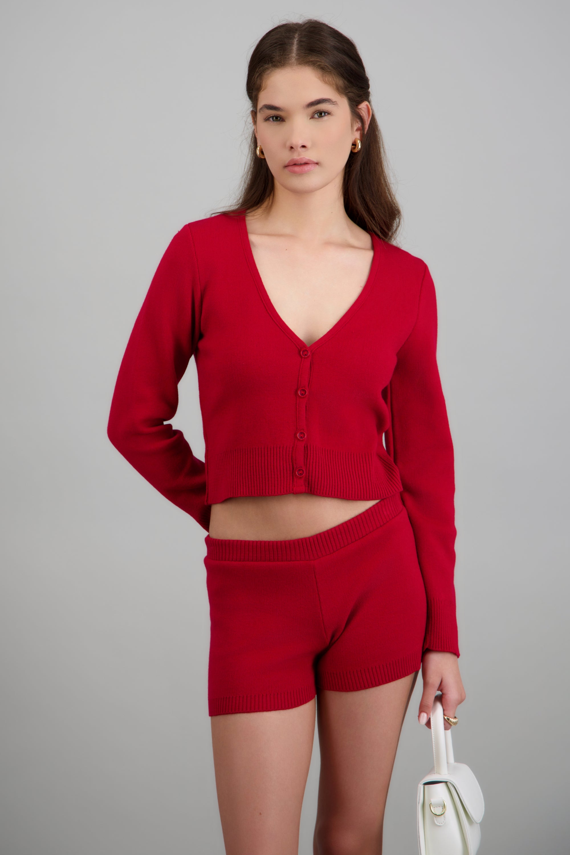Cardigan cuello V detalle pretina ROJO