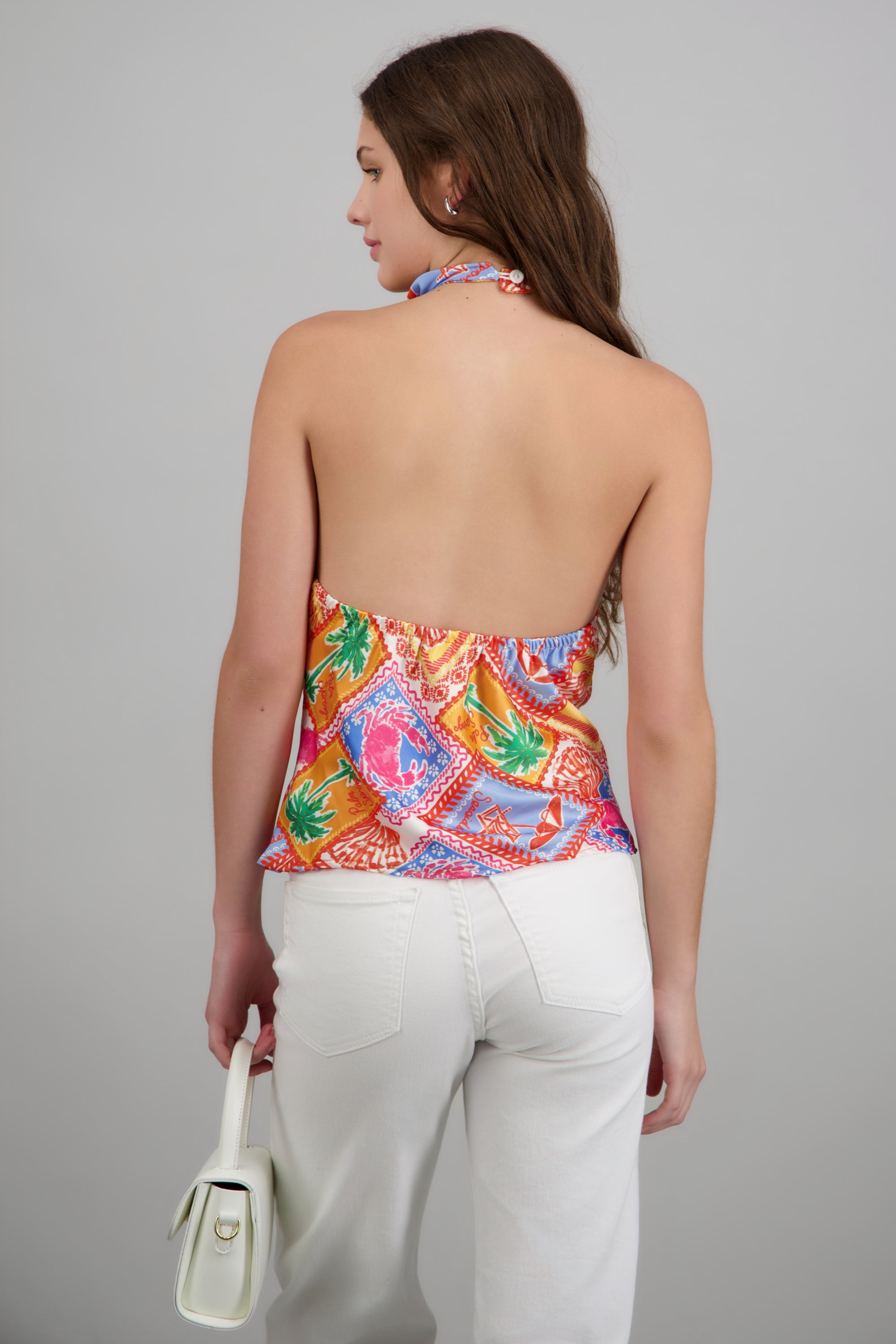 Top escote cascada estampado MULTICOLOR