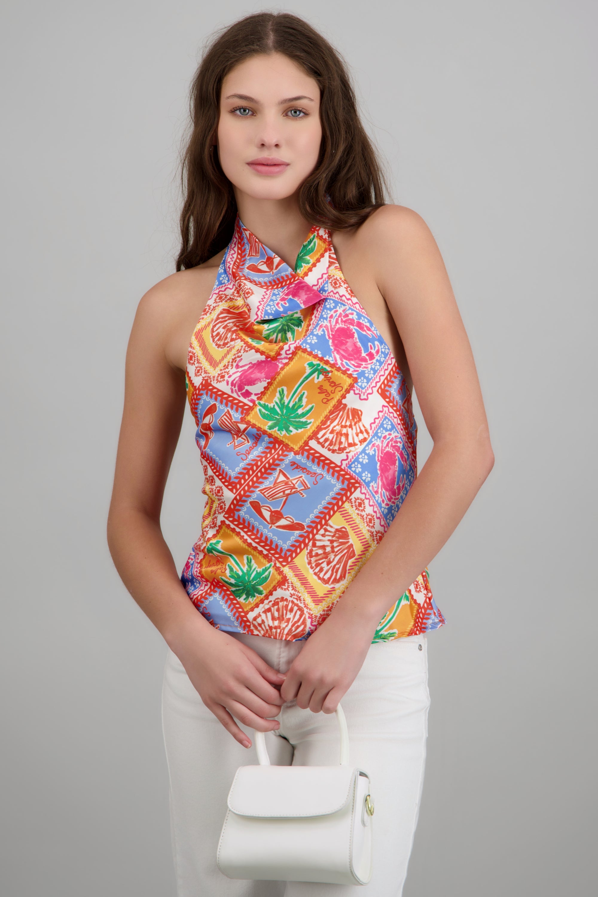 Top escote cascada estampado MULTICOLOR