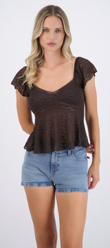 Blusa manga corta detalle escote