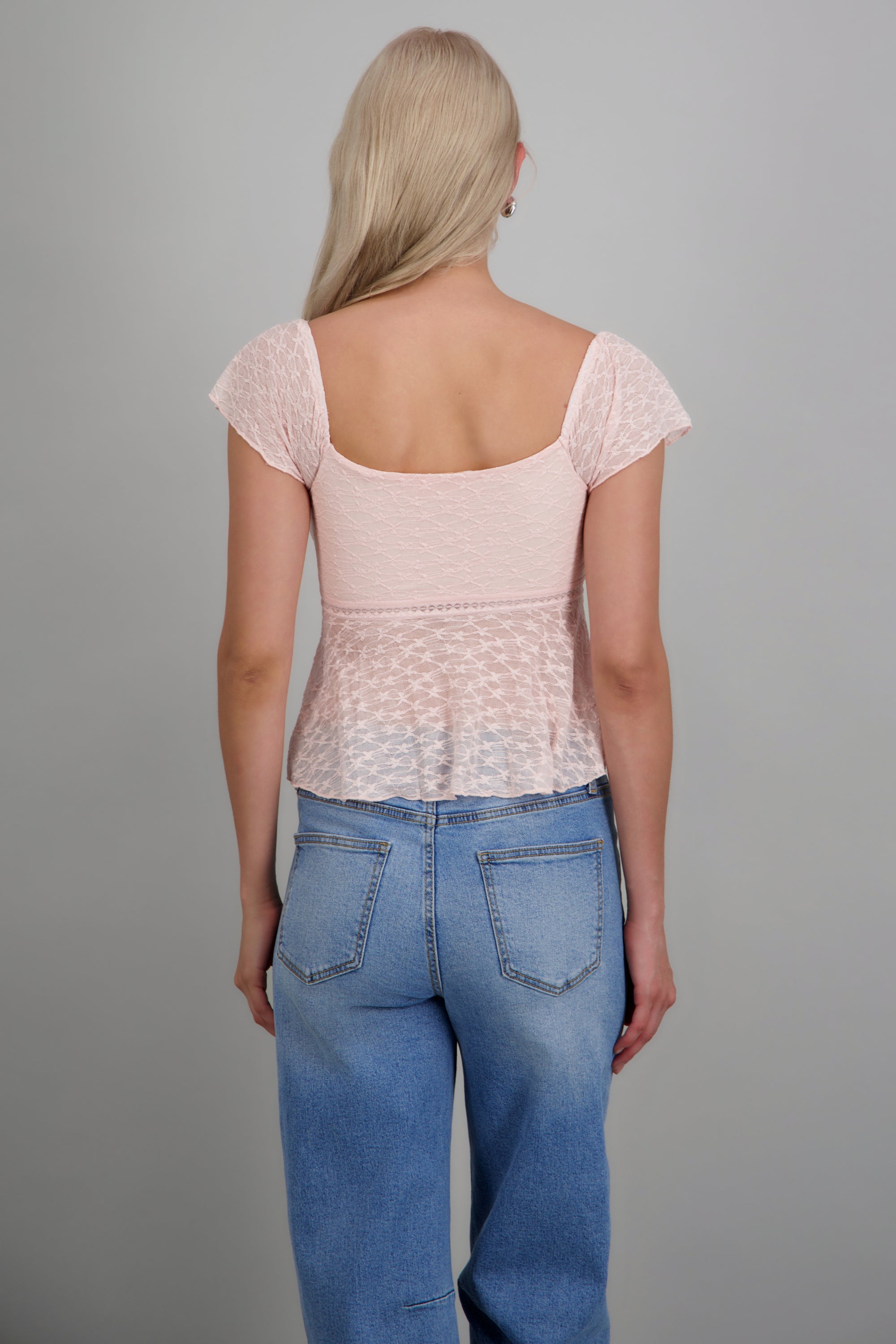 Blusa manga corta detalle escote ROSA