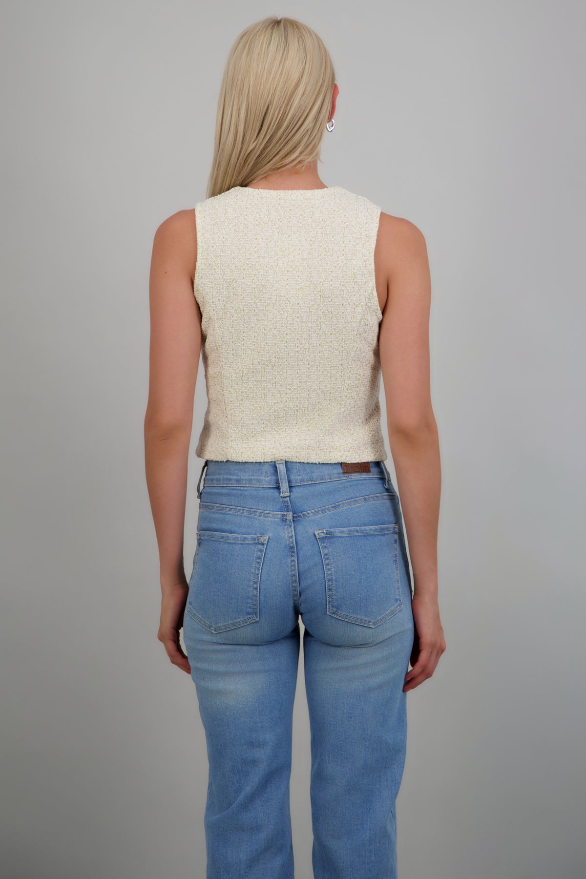 Top tipo chaleco tweed con botones HUESO COMBO