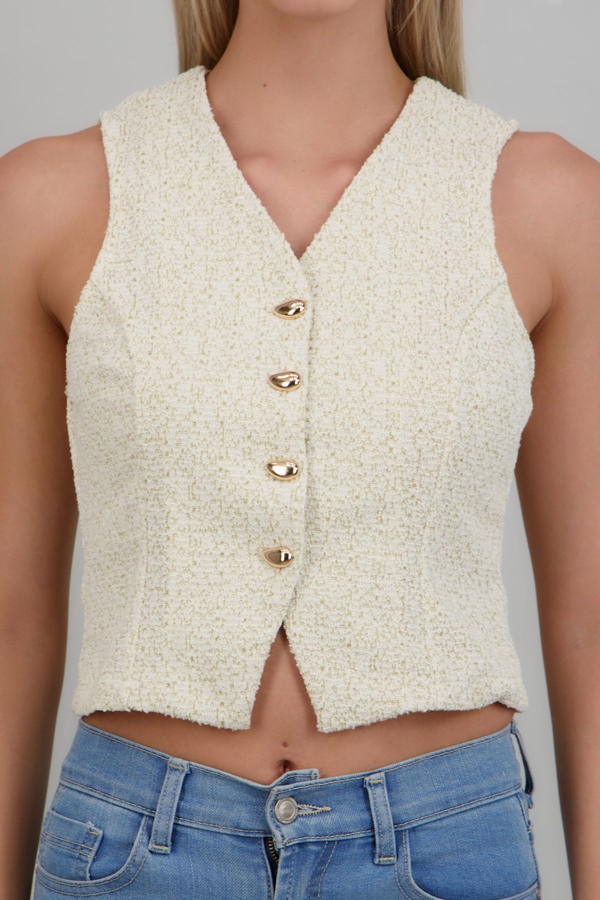 Top tipo chaleco tweed con botones HUESO COMBO