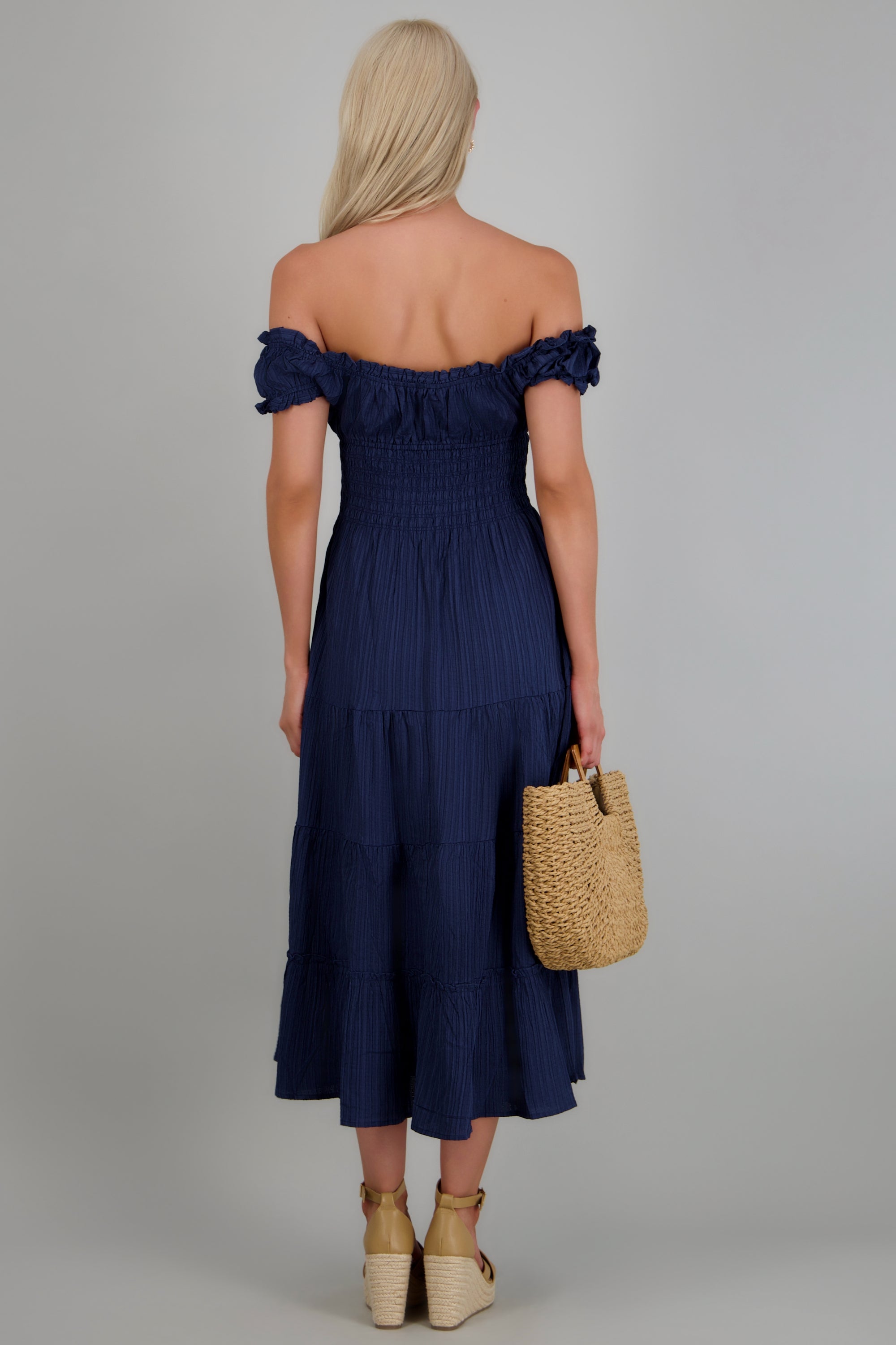 Vestido off shoulder det smock MARINO