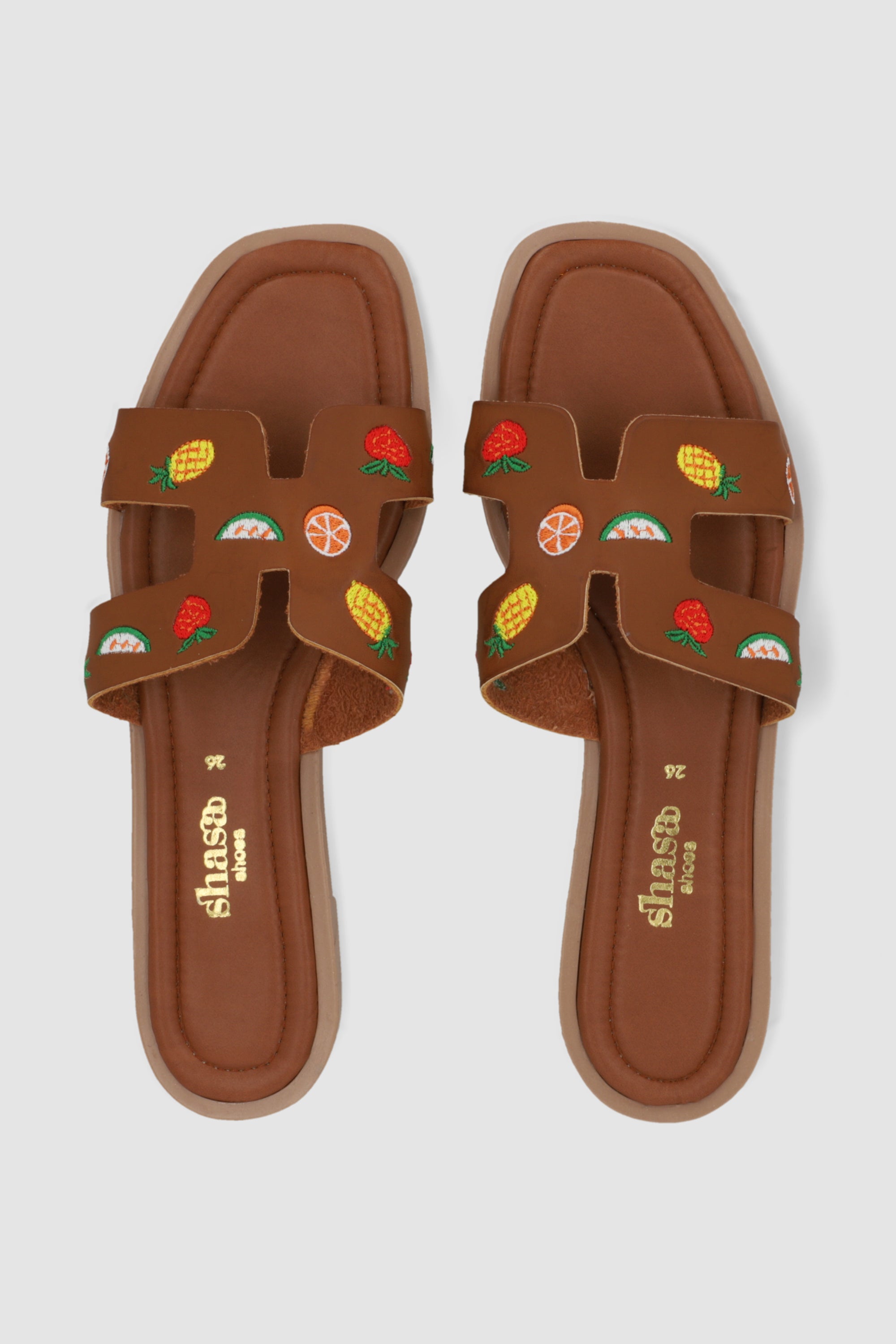 Sandalia greca h bordado frutas TAN