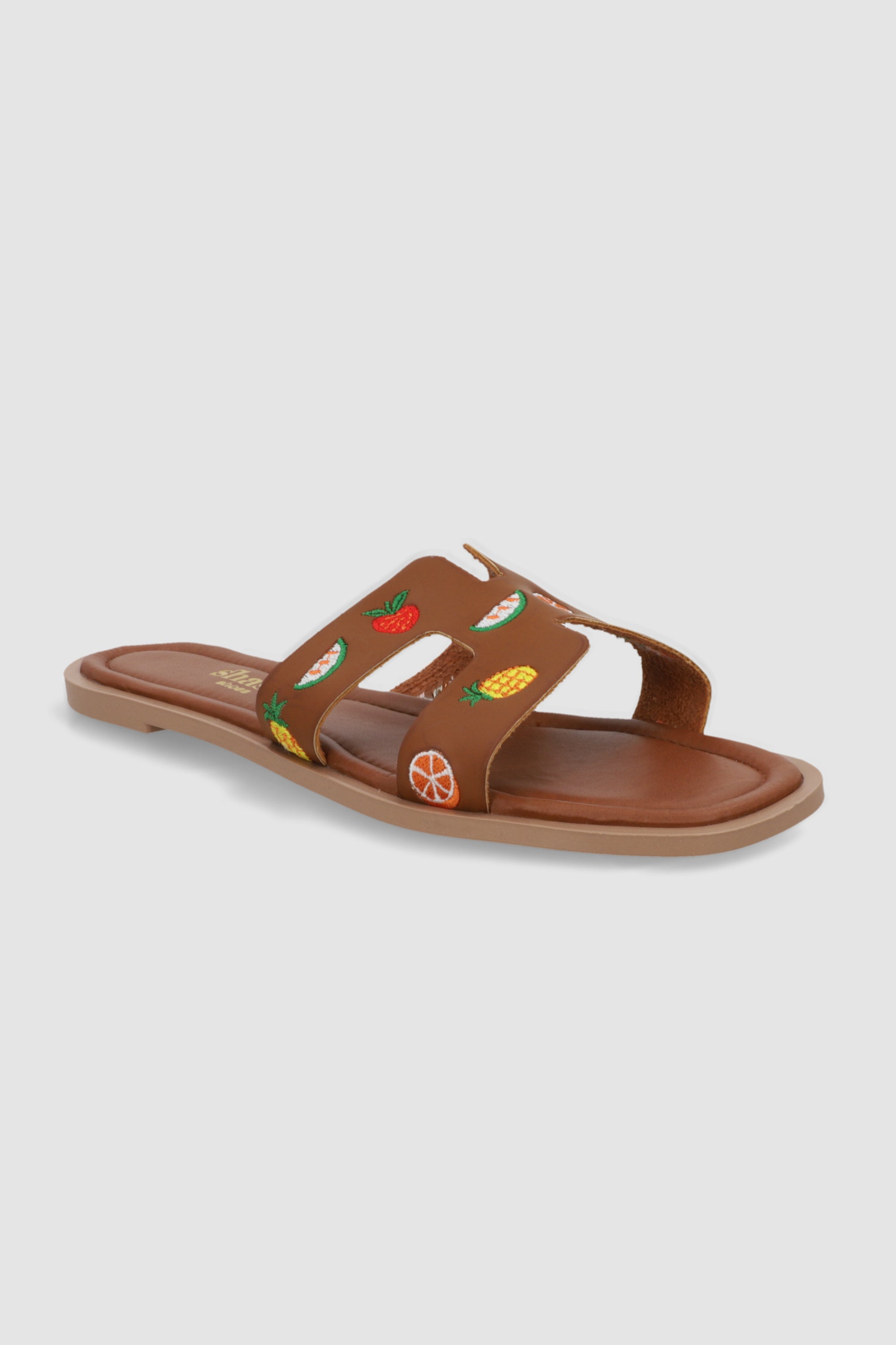 Sandalia greca h bordado frutas TAN