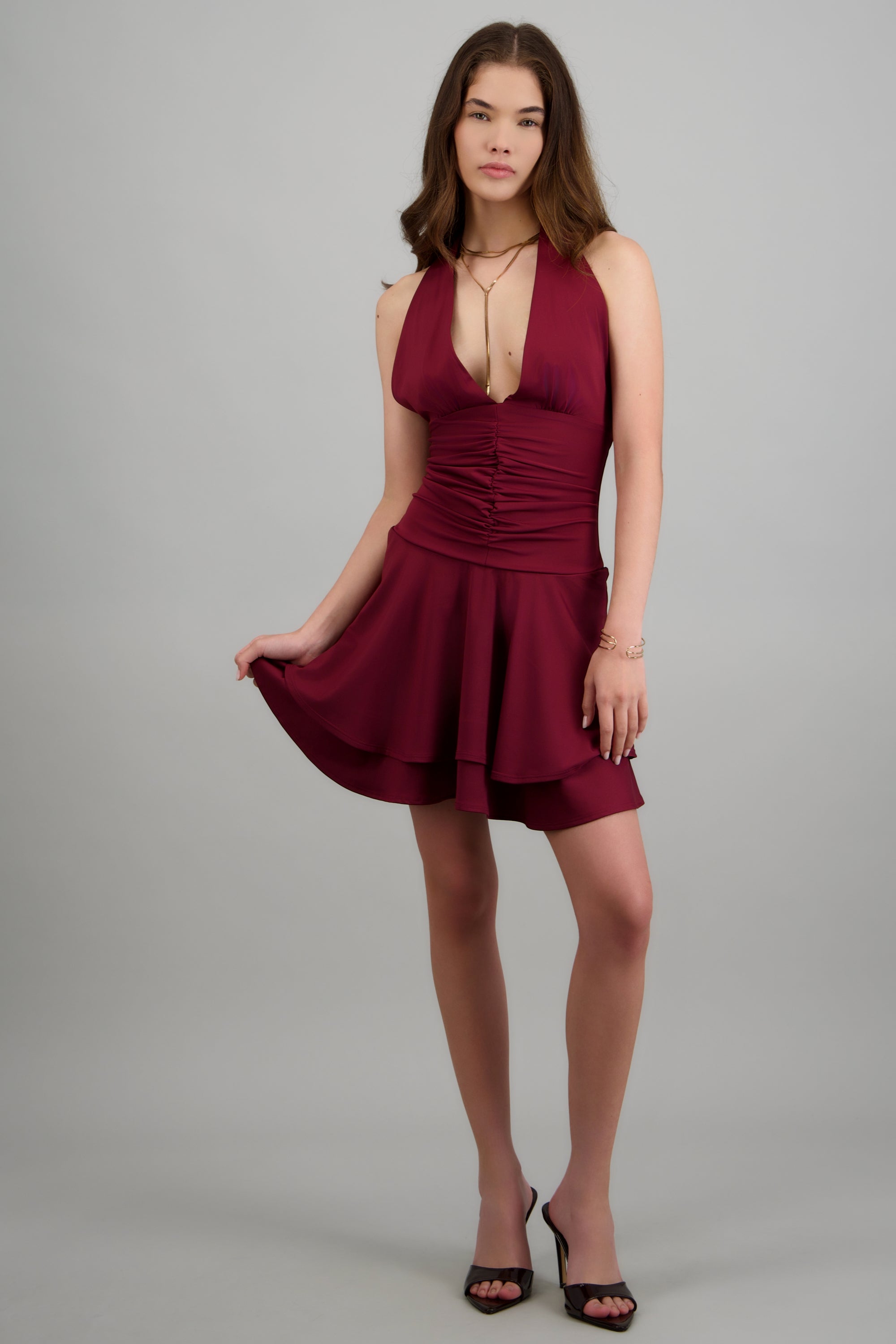 Vestido mini doble olan escote halter VINO