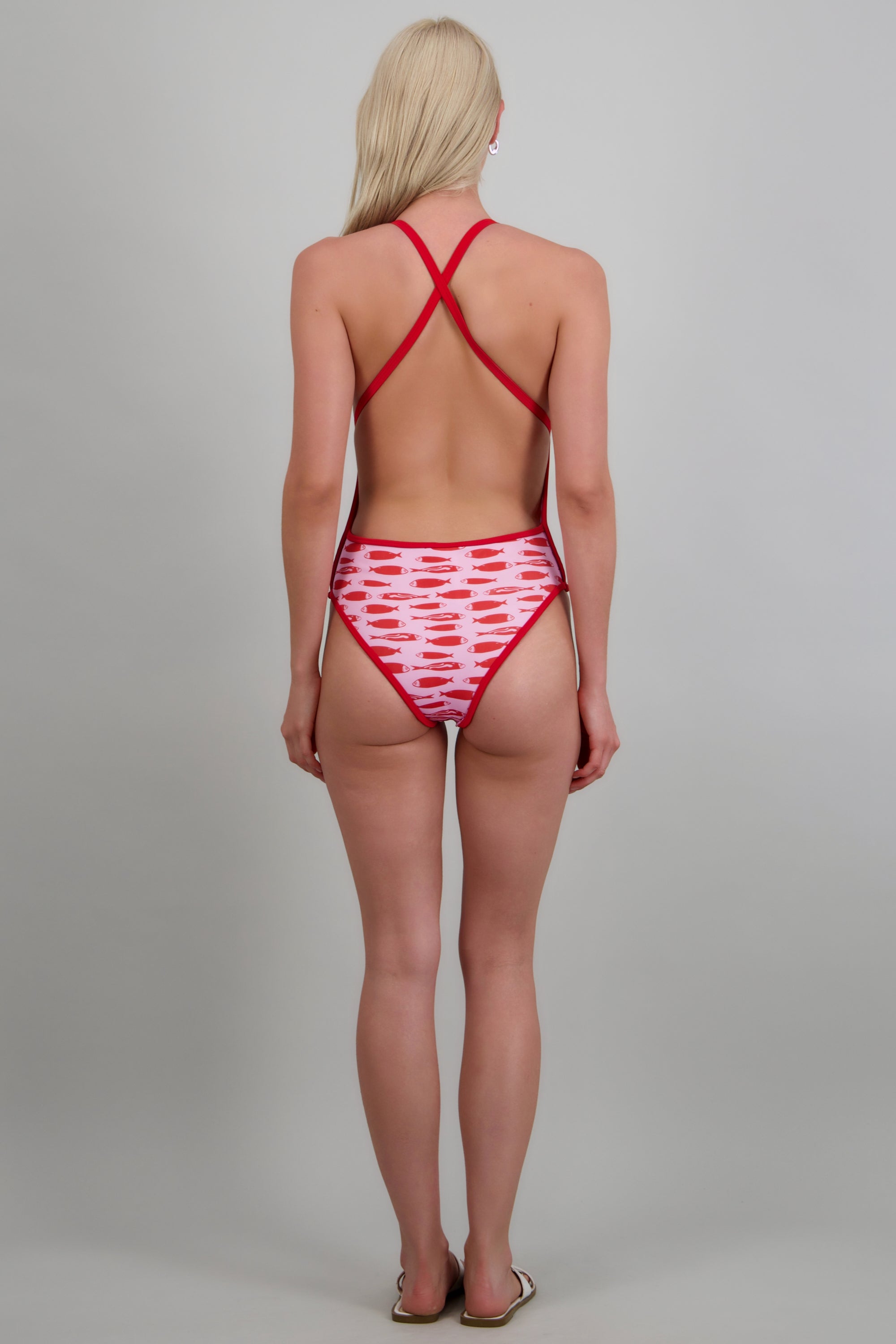 Traje de baño contraste estampado pez ROSA COMBO