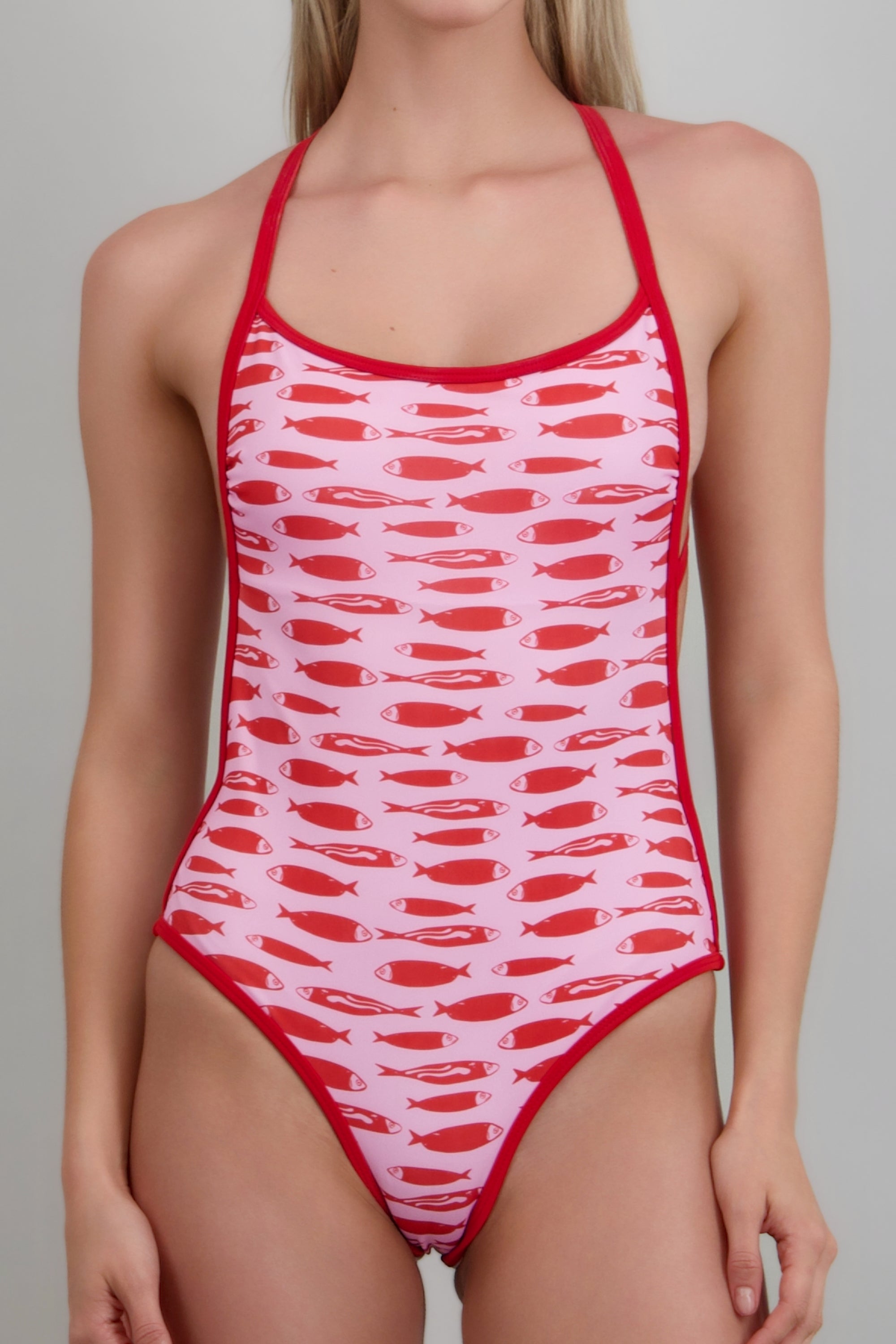 Traje de baño contraste estampado pez ROSA COMBO