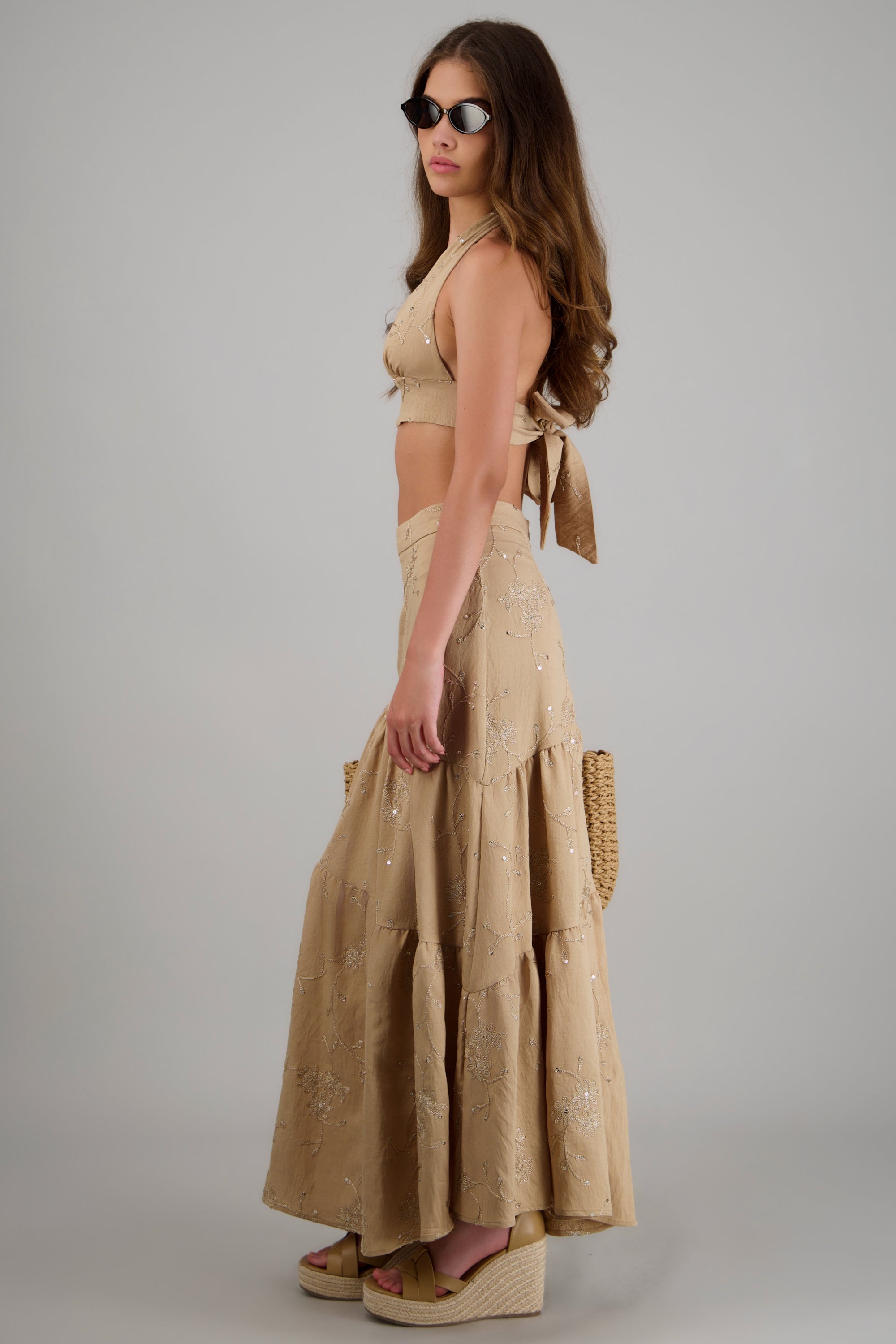 Falda maxi textura cortes asimentricos BEIGE