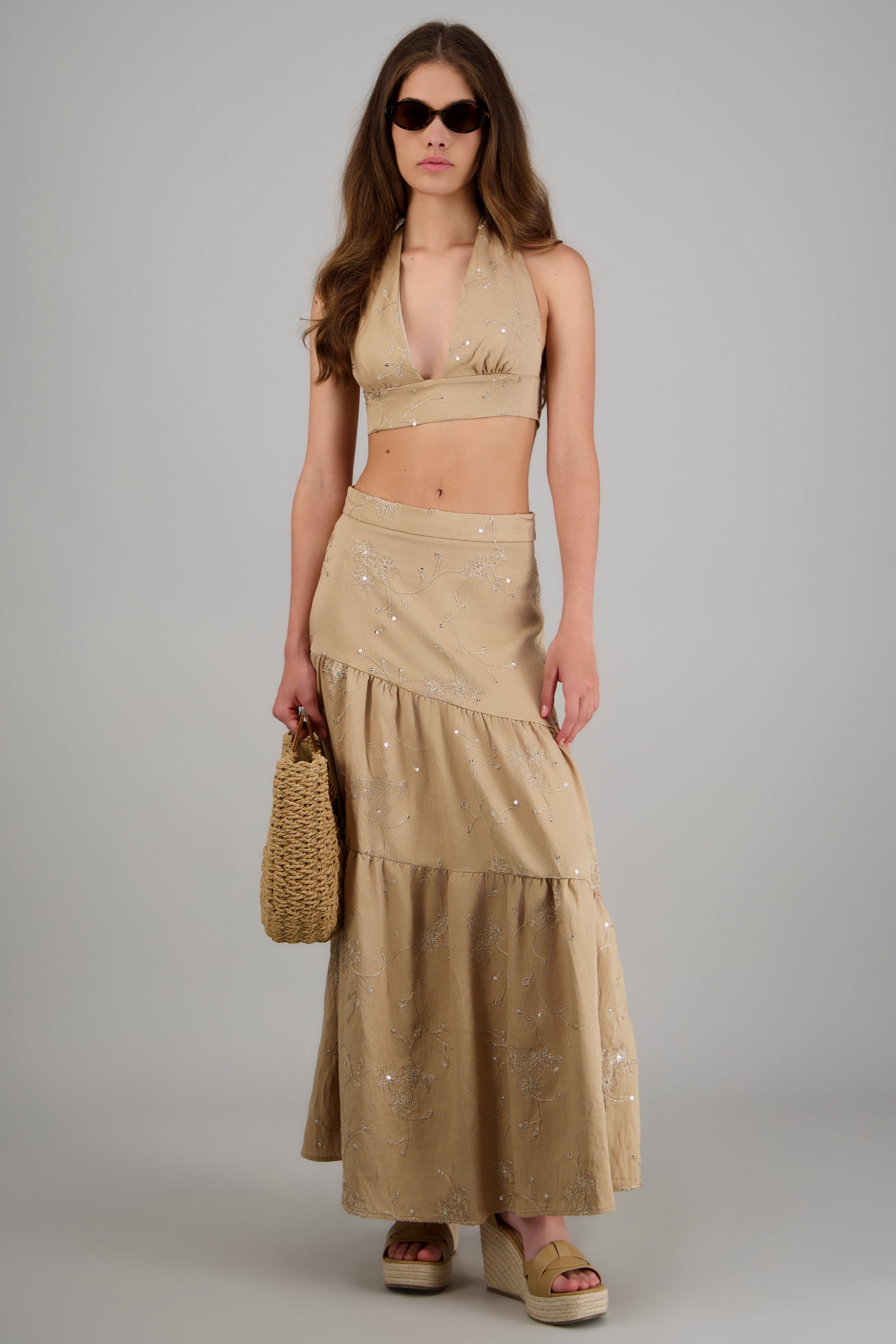 Falda maxi textura cortes asimentricos BEIGE