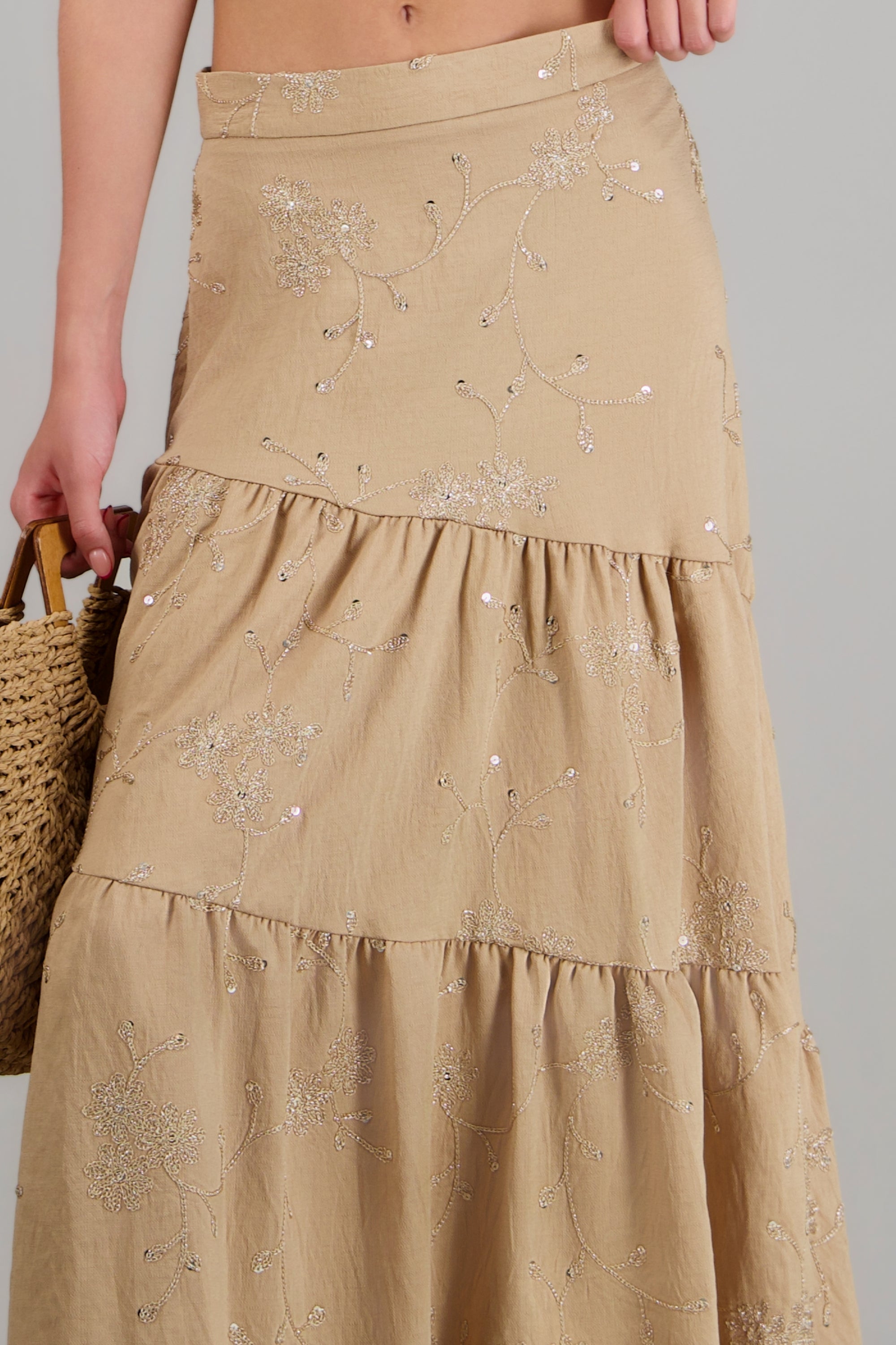Falda maxi textura cortes asimentricos BEIGE