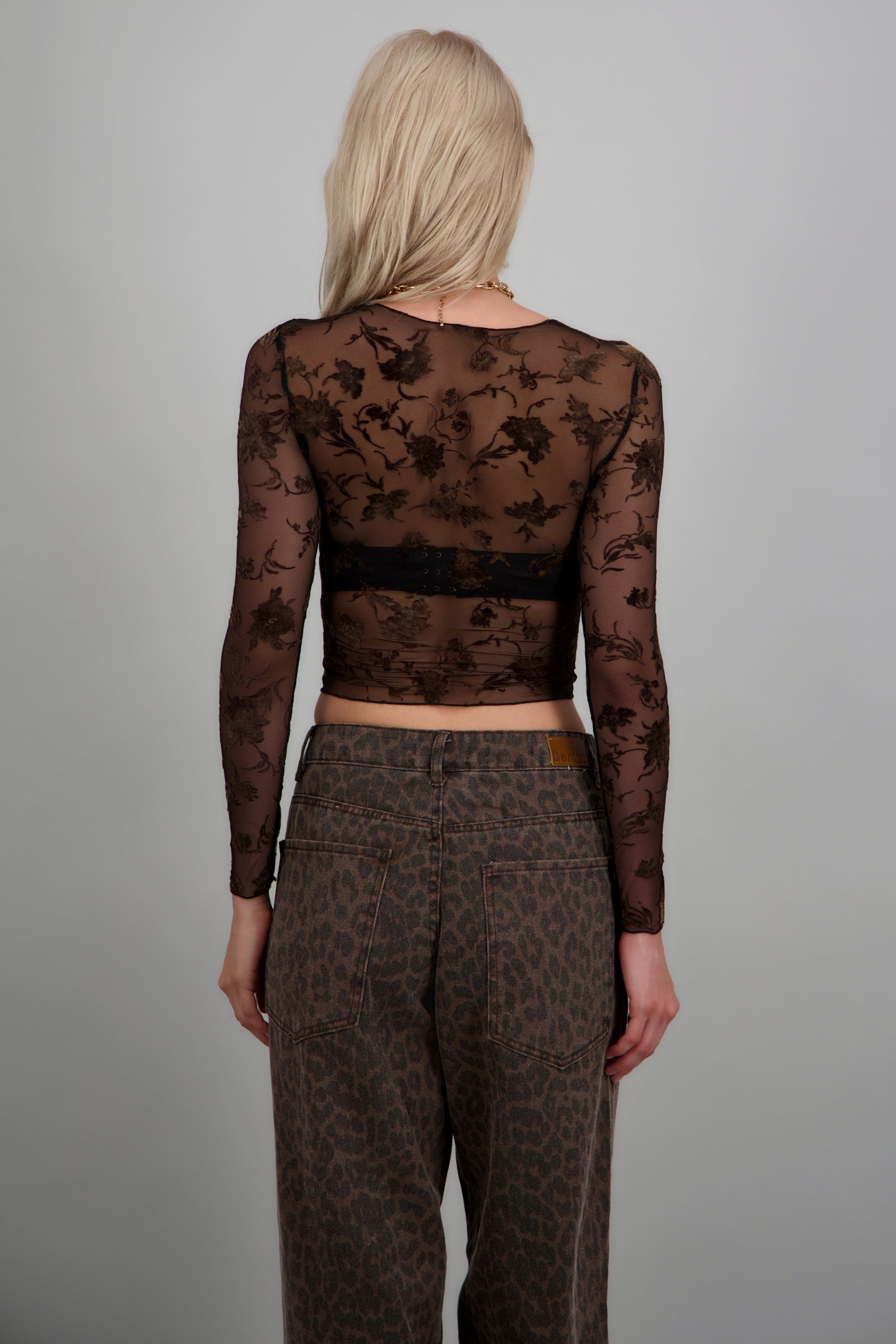 Top mesh flock brilloso transparente NEGRO