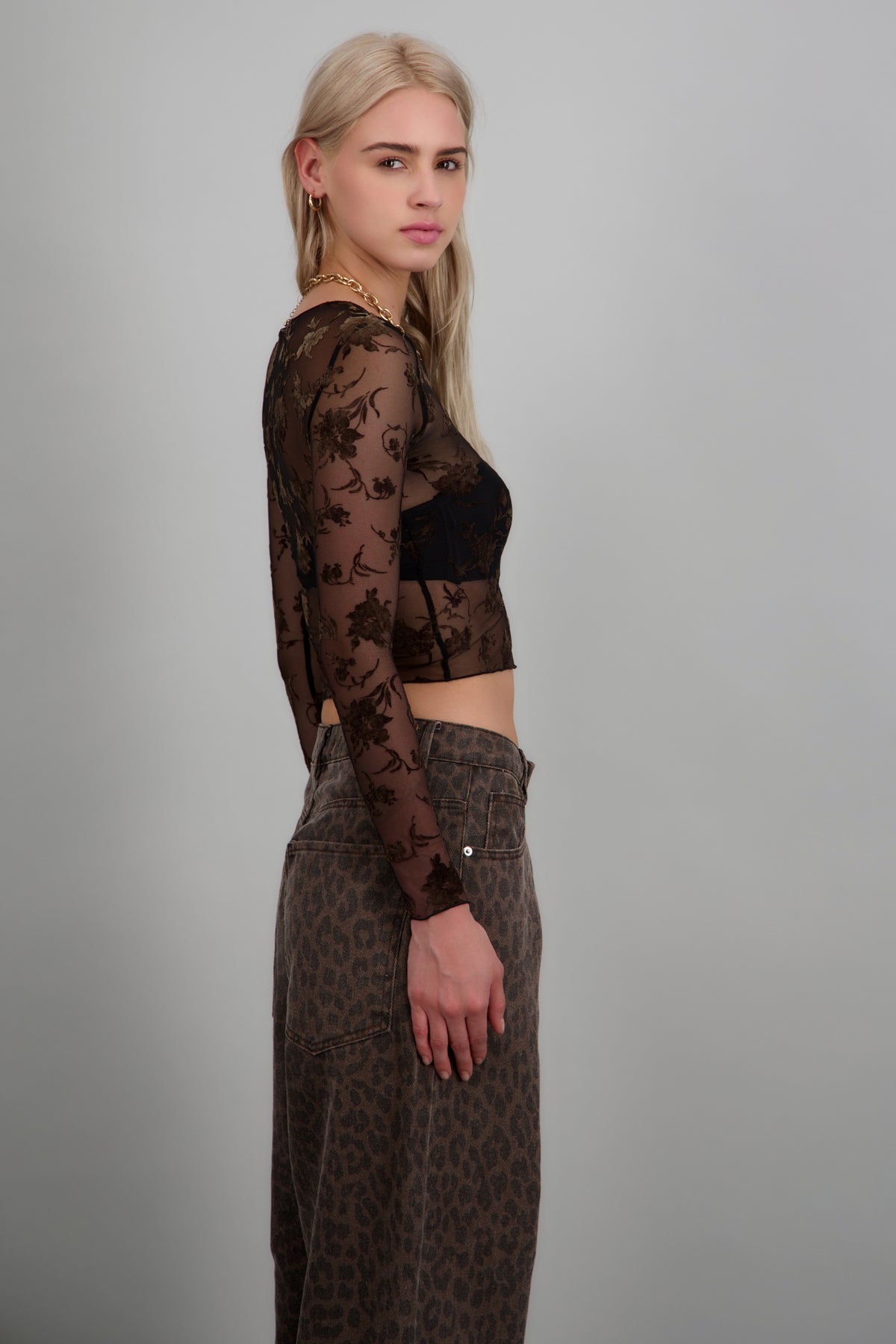 Top mesh flock brilloso transparente NEGRO