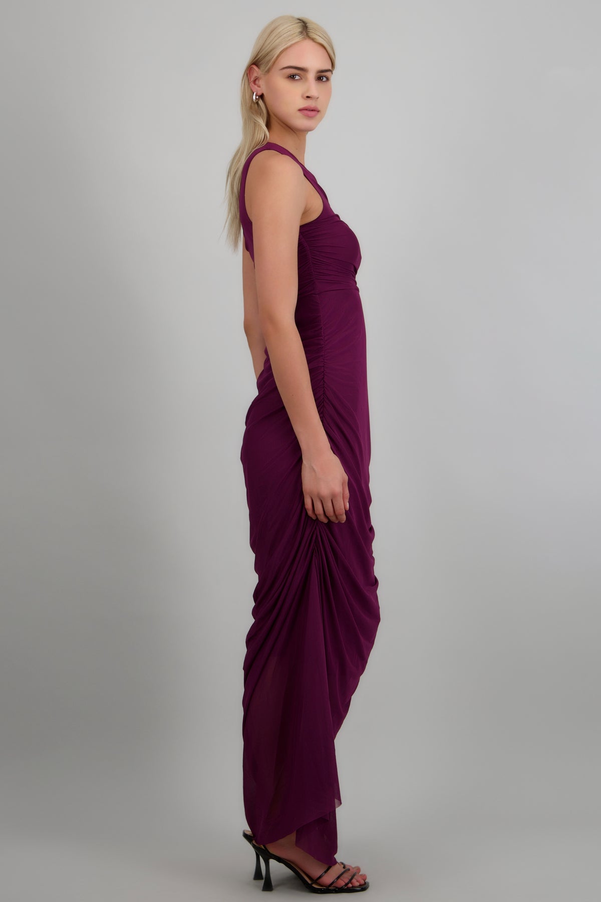 Vestido estilo griego drapeado CIRUELA