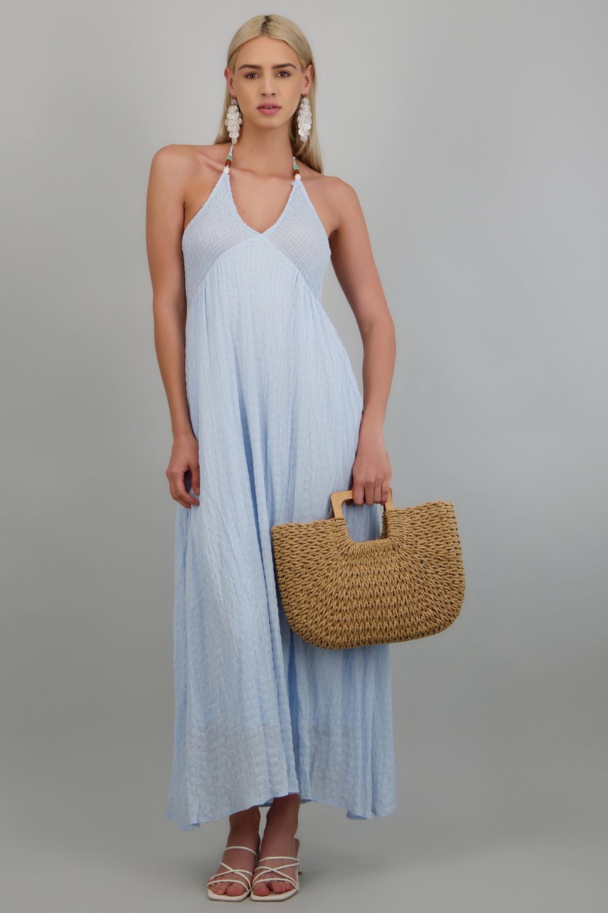 Maxi vestido detalle tirantes AZUL PASTEL