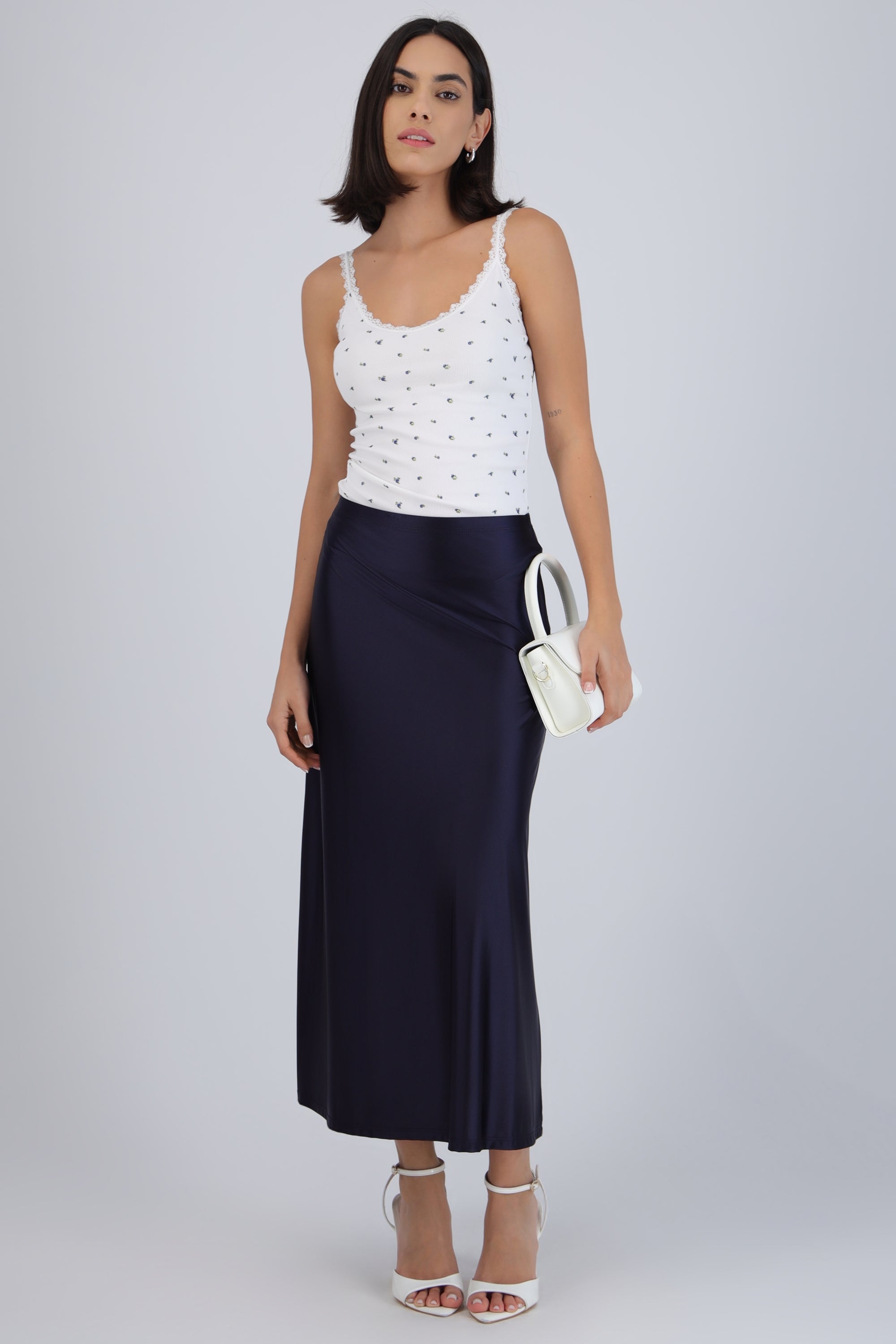 Falda midi lisa stretch