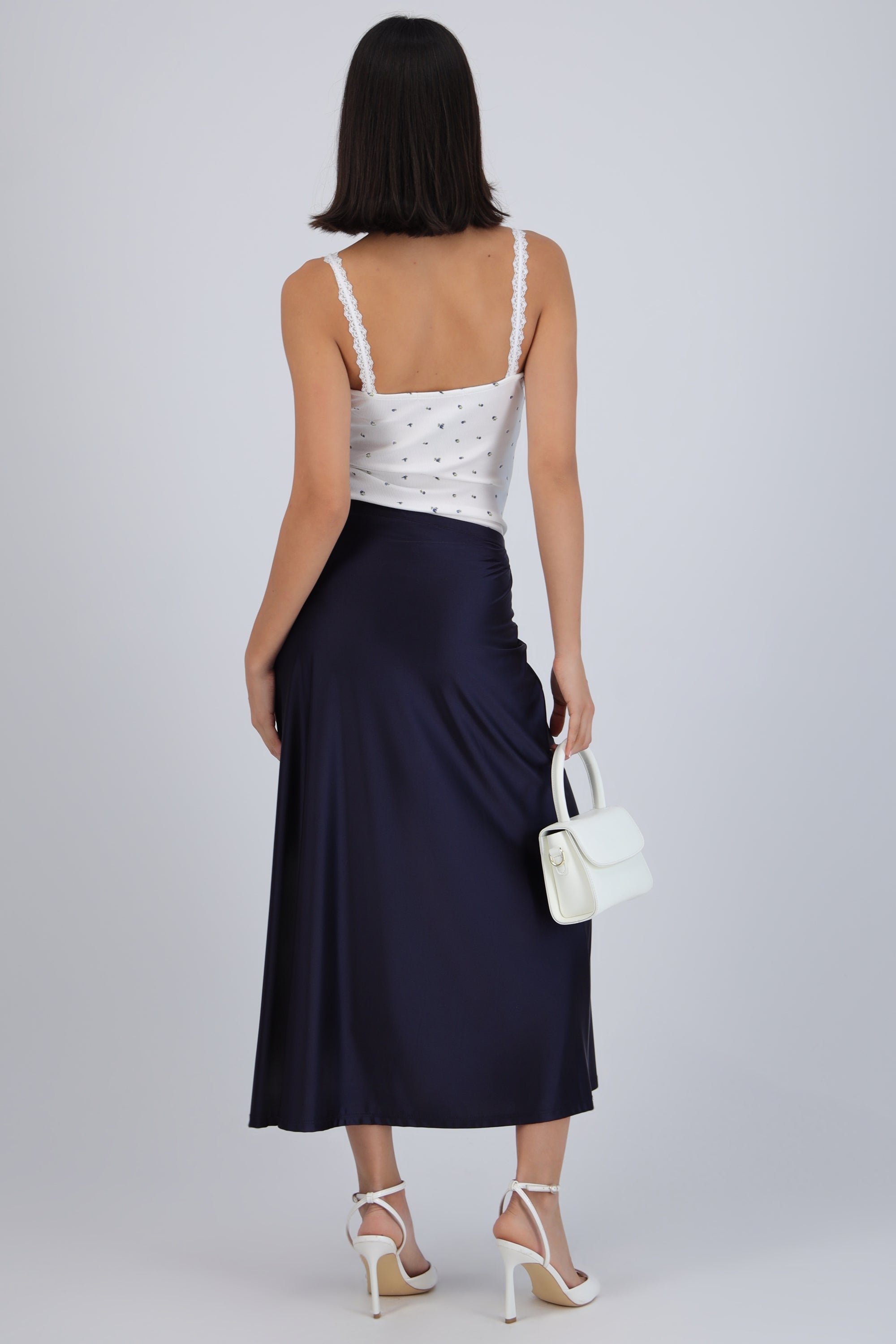 Falda midi lisa stretch AZUL MARINO