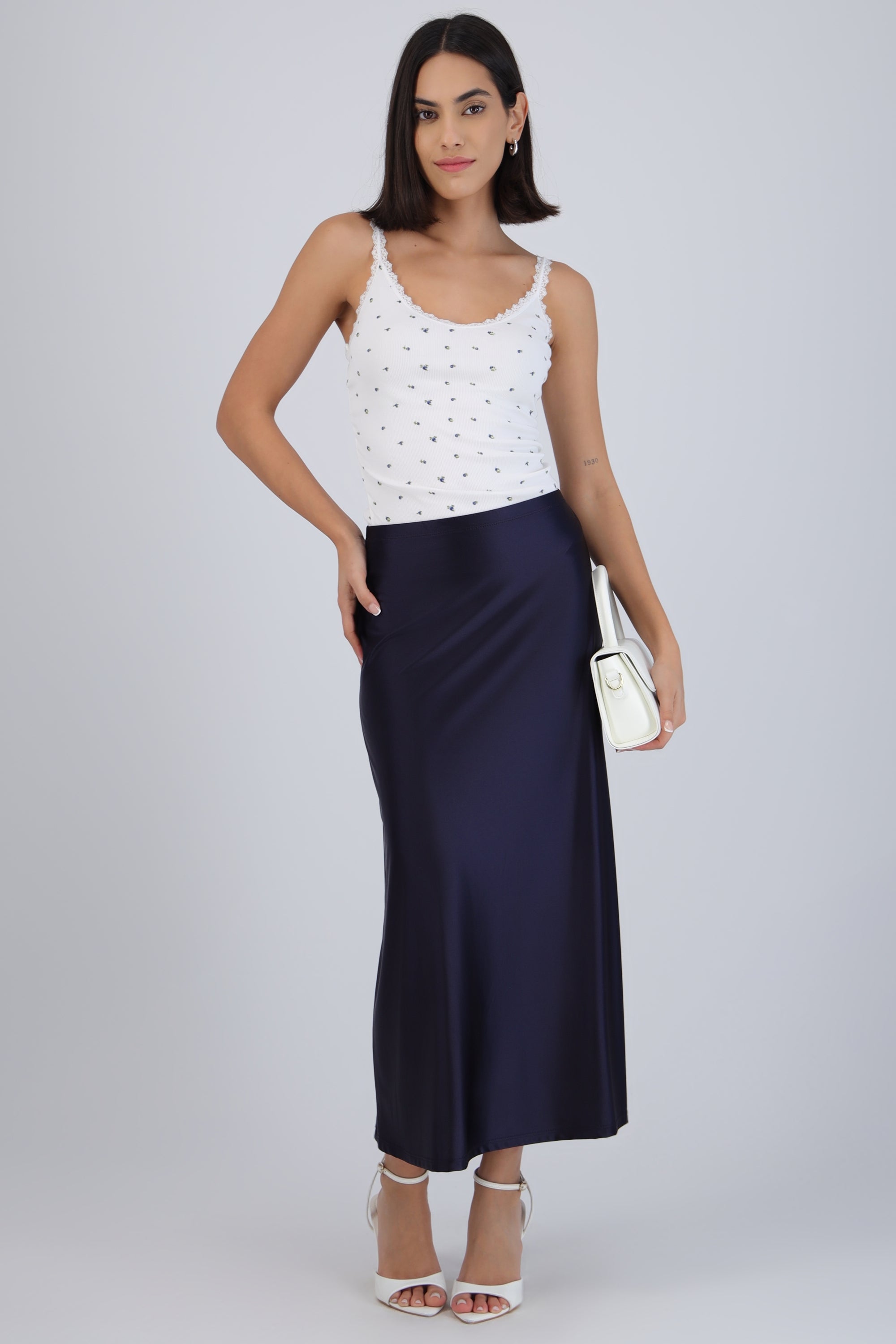Falda midi lisa stretch