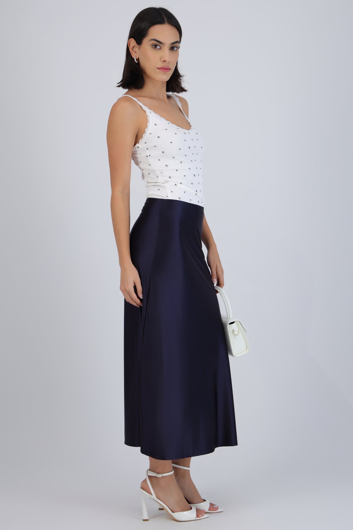 Falda midi lisa stretch AZUL MARINO