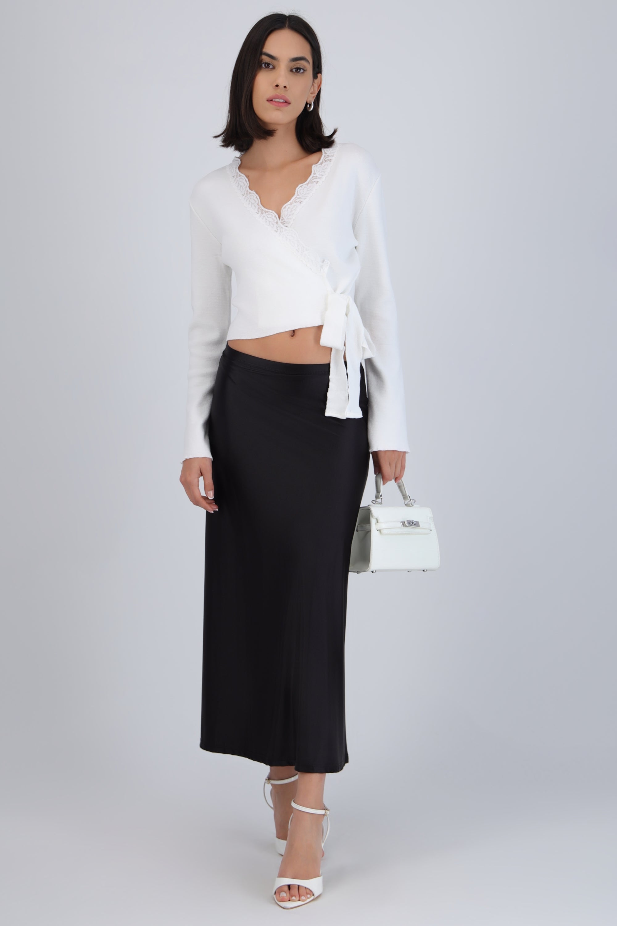 Falda midi lisa stretch NEGRO
