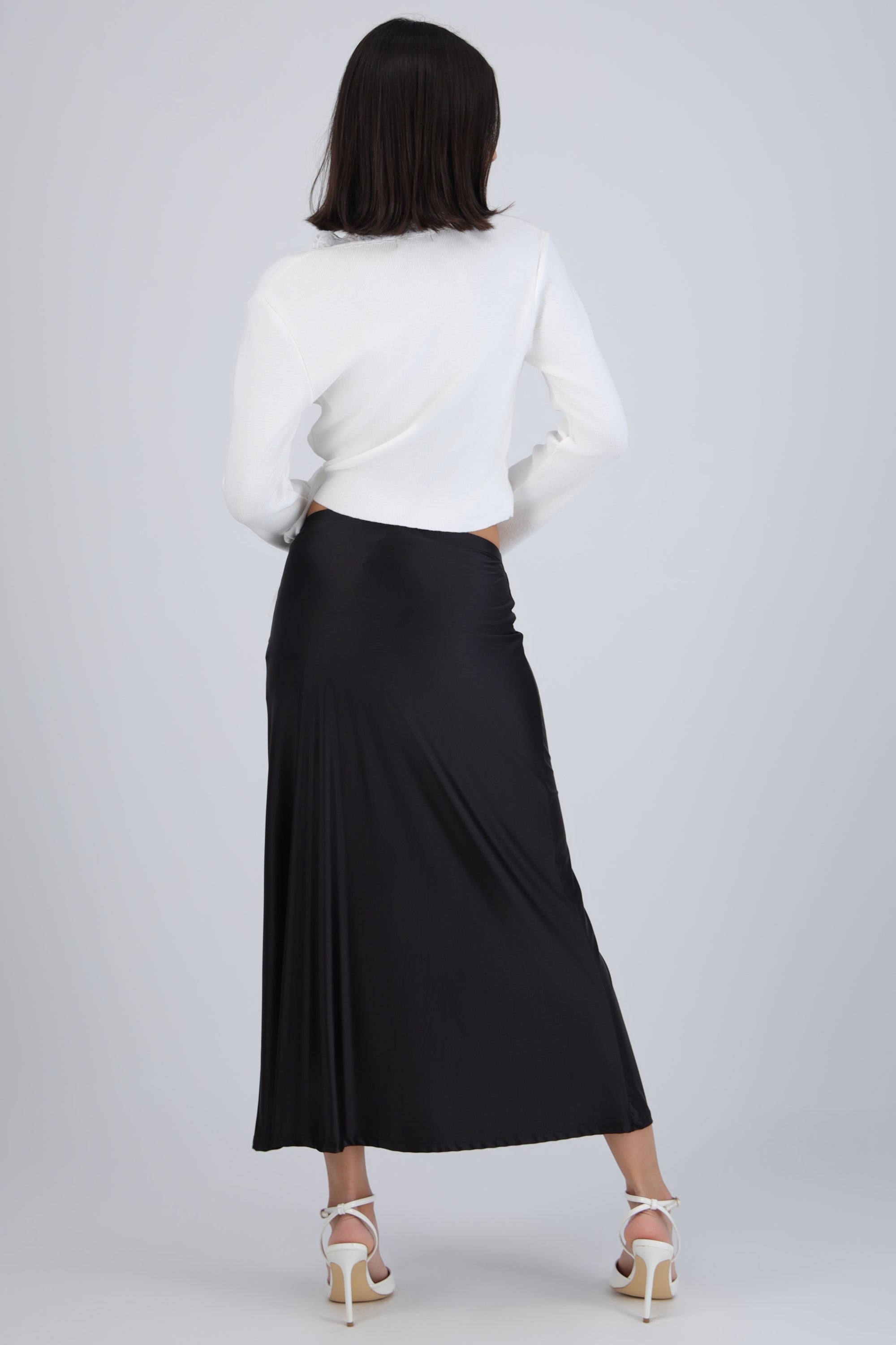 Falda midi lisa stretch NEGRO
