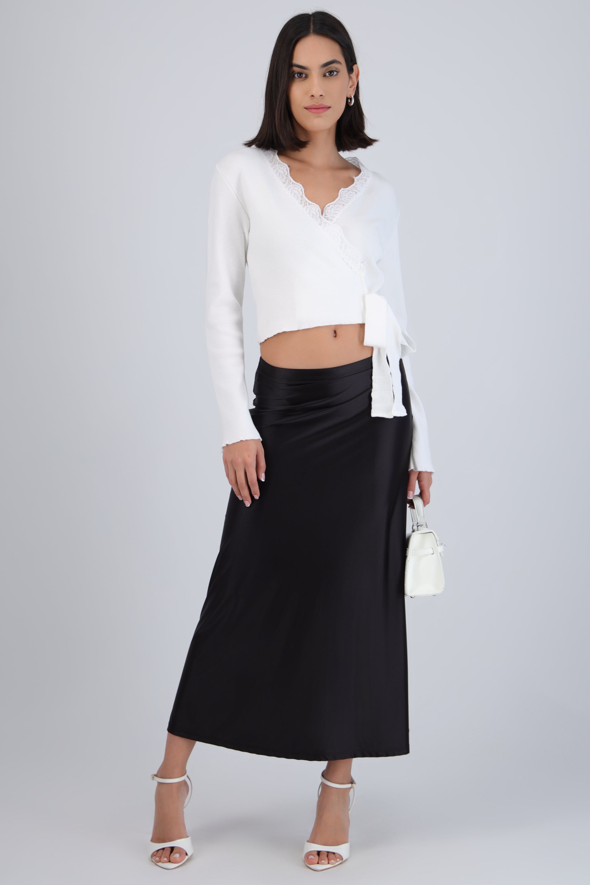 Falda midi lisa stretch NEGRO