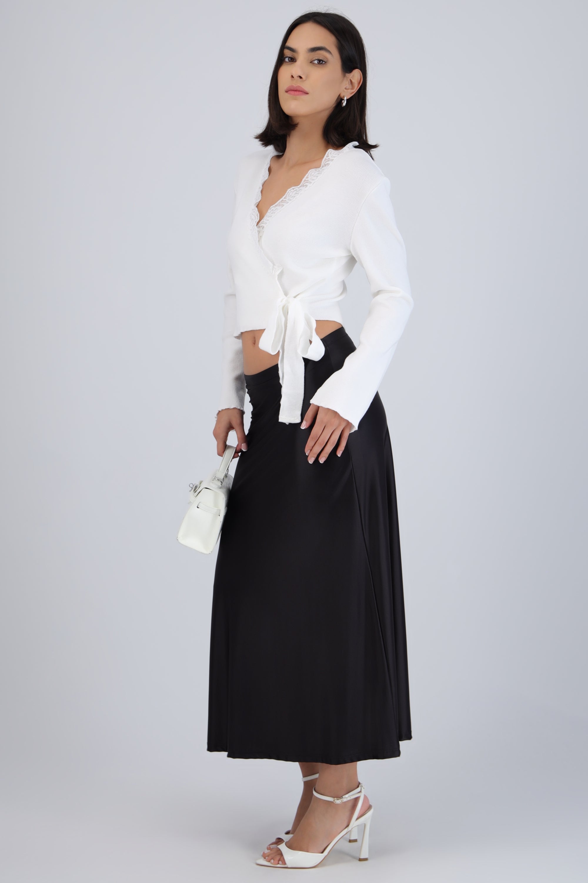Falda midi lisa stretch NEGRO