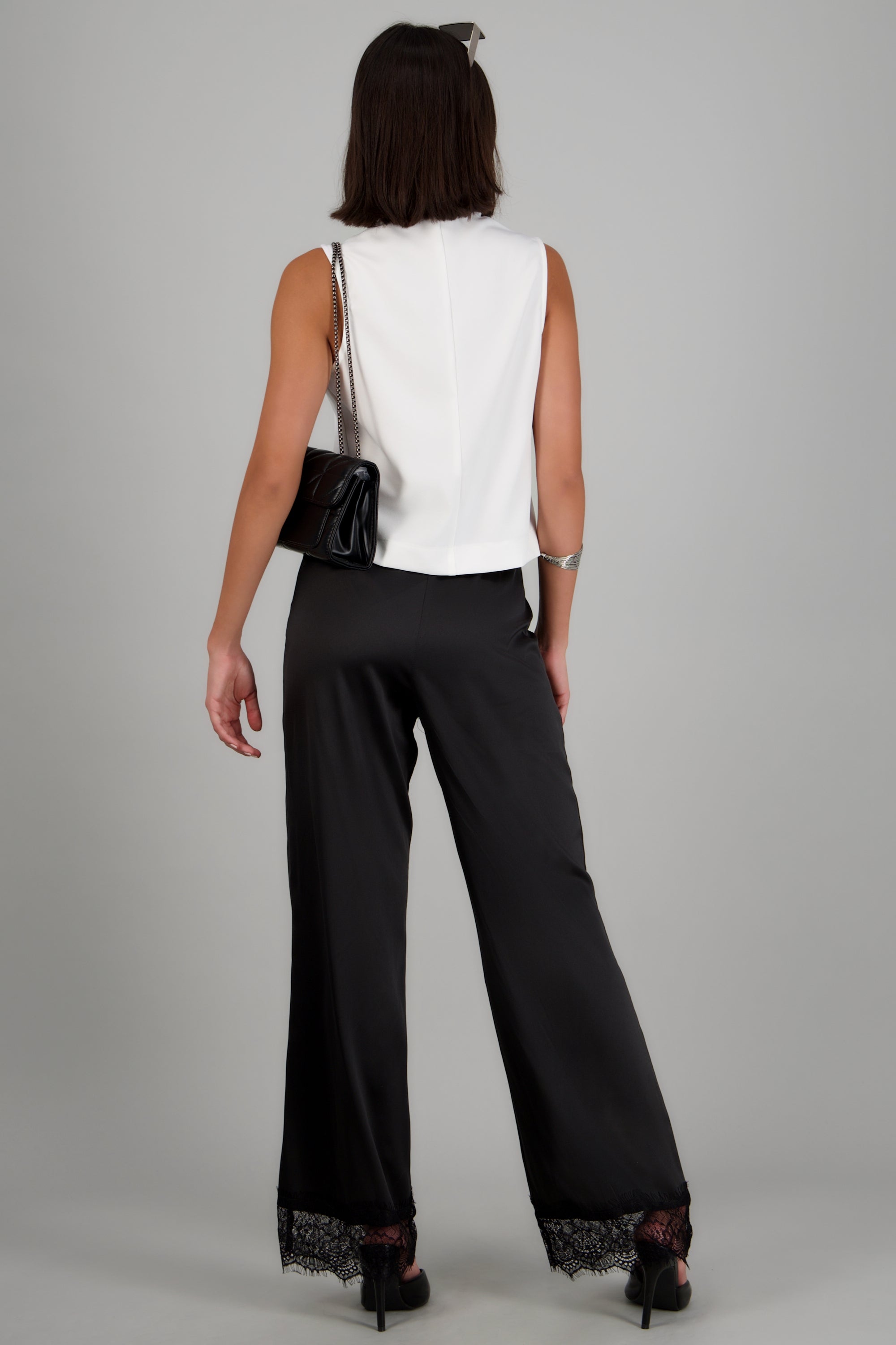 Pantalón de satín con encaje NEGRO