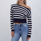 Suéter ligero rayas off shoulder