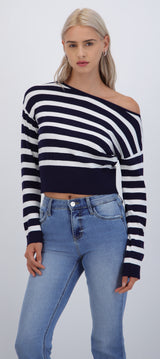 Suéter ligero rayas off shoulder