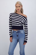 Suéter ligero rayas off shoulder