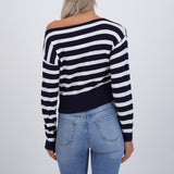 Suéter ligero rayas off shoulder