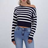 Suéter ligero rayas off shoulder