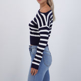 Suéter ligero rayas off shoulder