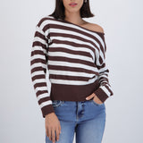 Suéter ligero rayas off shoulder