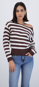 Suéter ligero rayas off shoulder