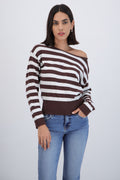Suéter ligero rayas off shoulder