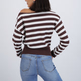 Suéter ligero rayas off shoulder