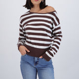 Suéter ligero rayas off shoulder