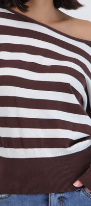 Suéter ligero rayas off shoulder