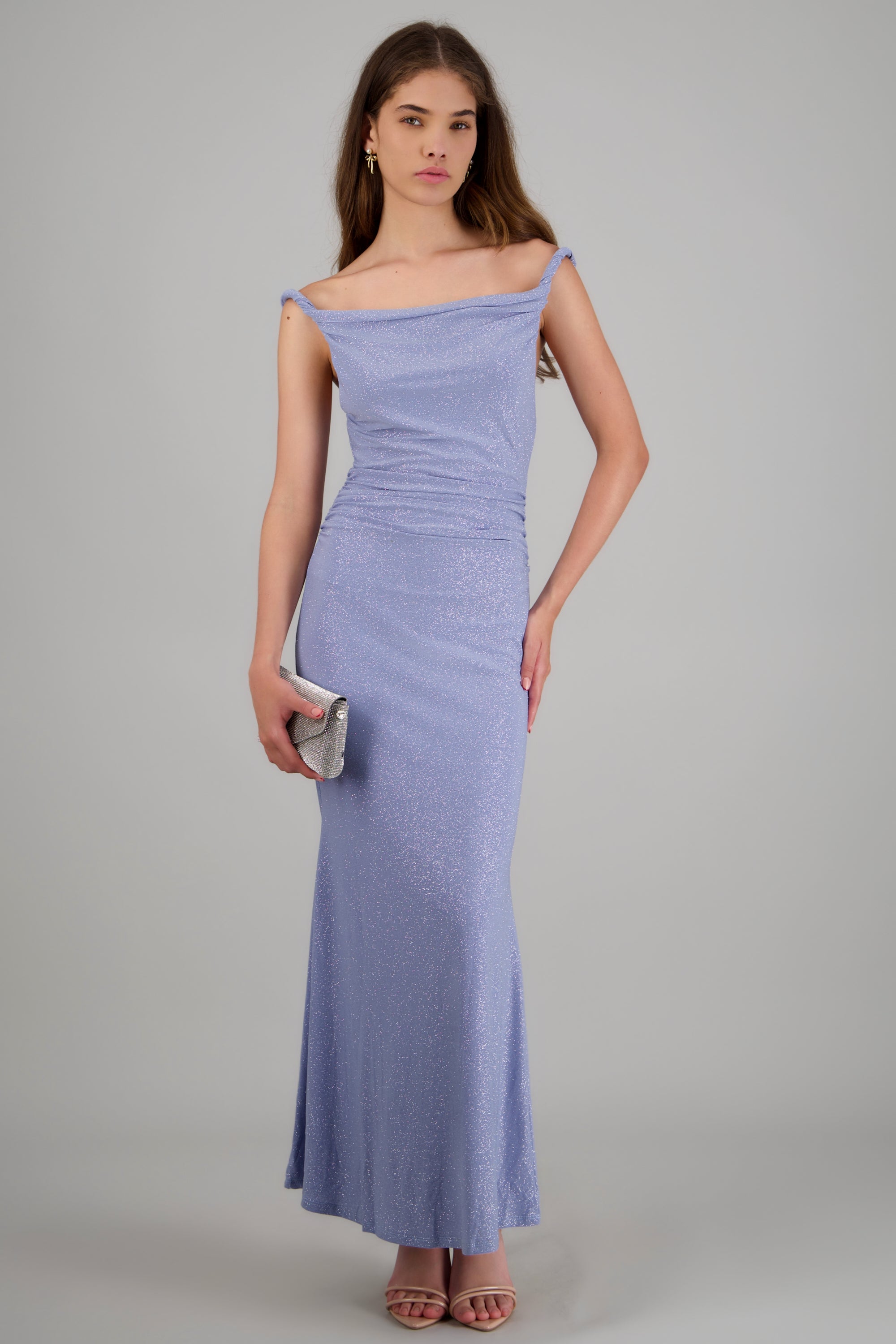 Vestido drapeado brillos AZUL CIELO