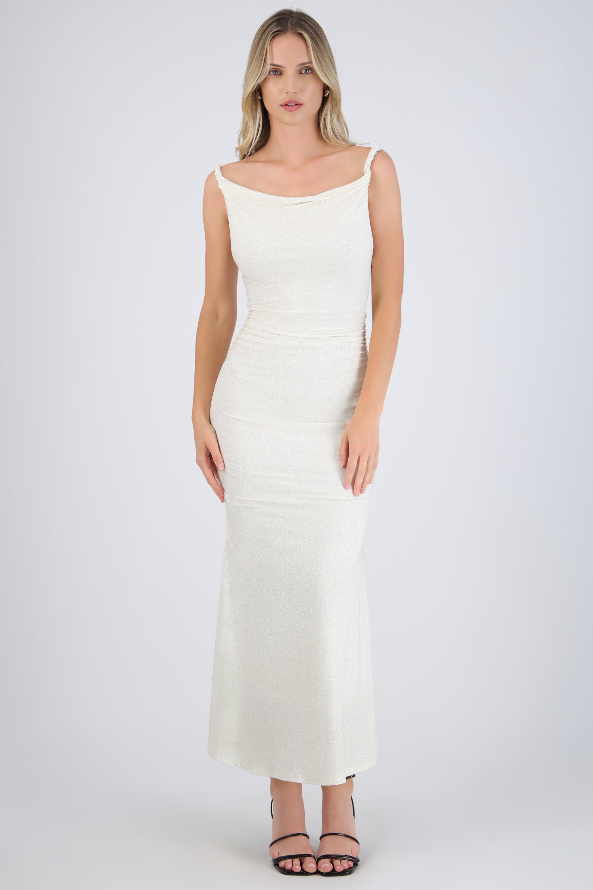 Vestido drapeado brillos