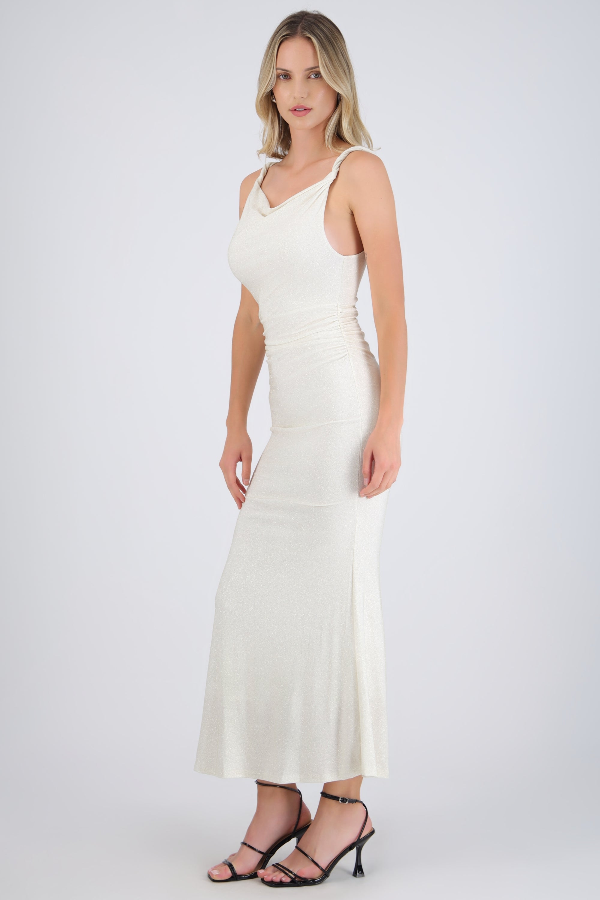 Vestido drapeado brillos