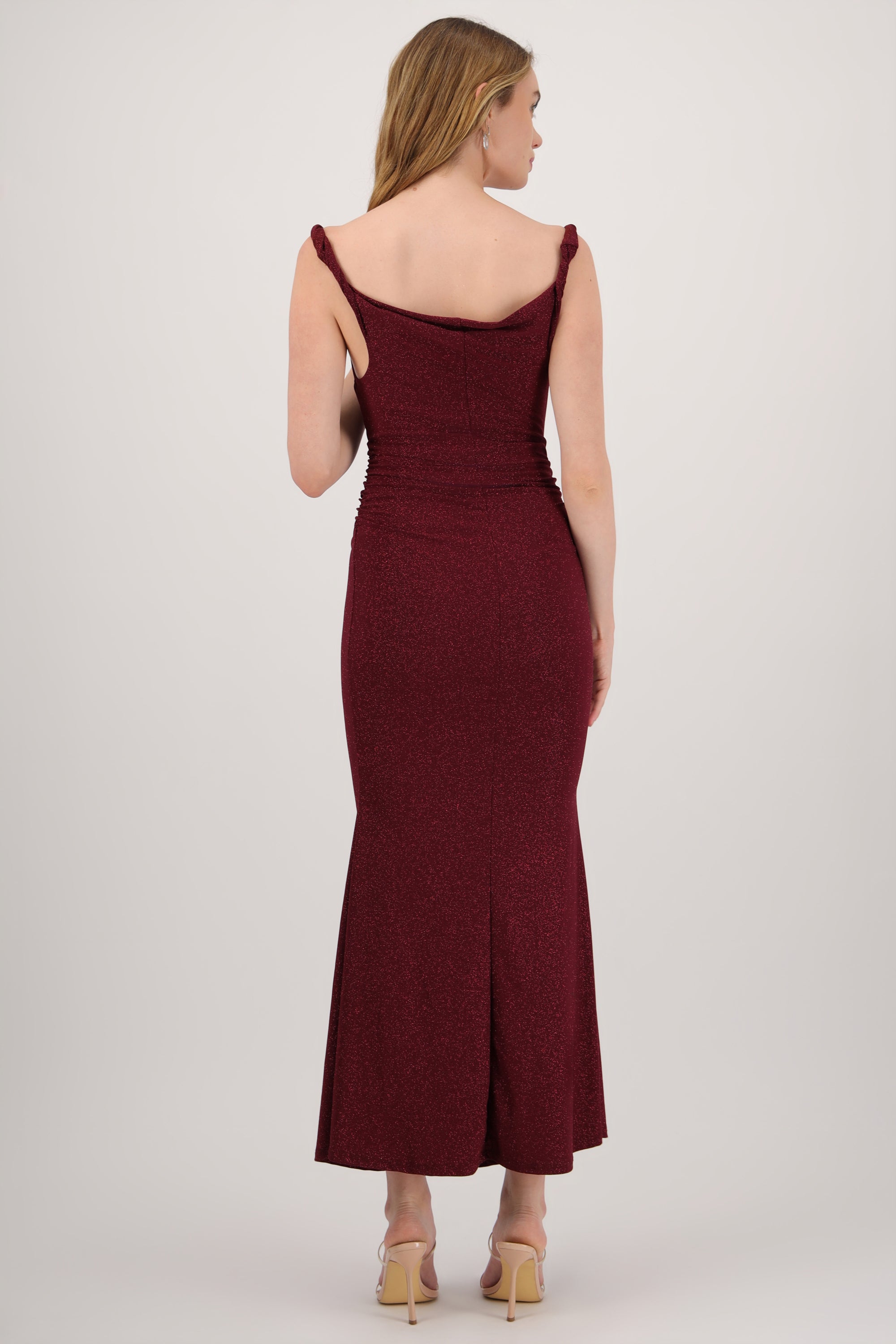 Vestido drapeado brillos CIRUELA