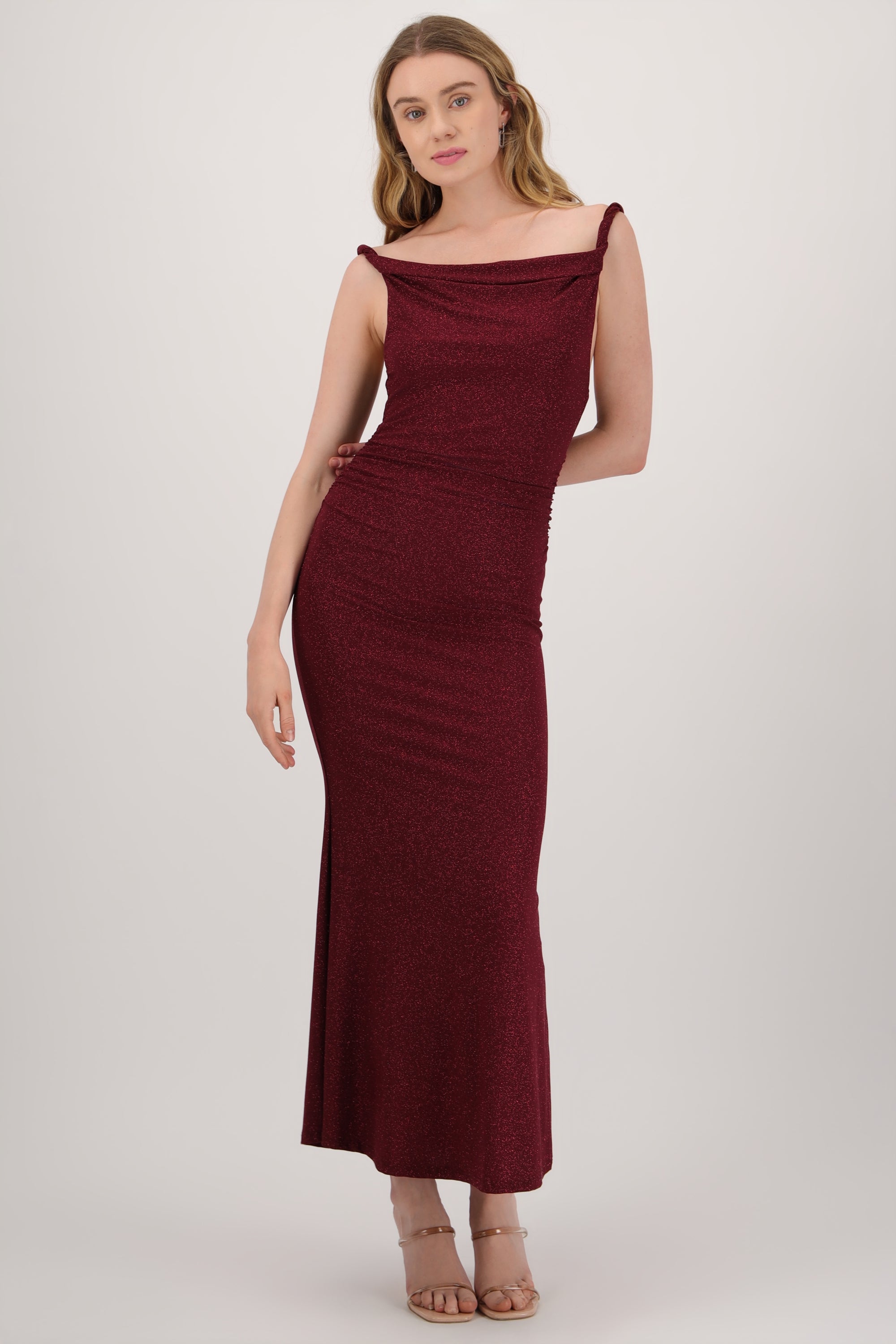 Vestido drapeado brillos CIRUELA