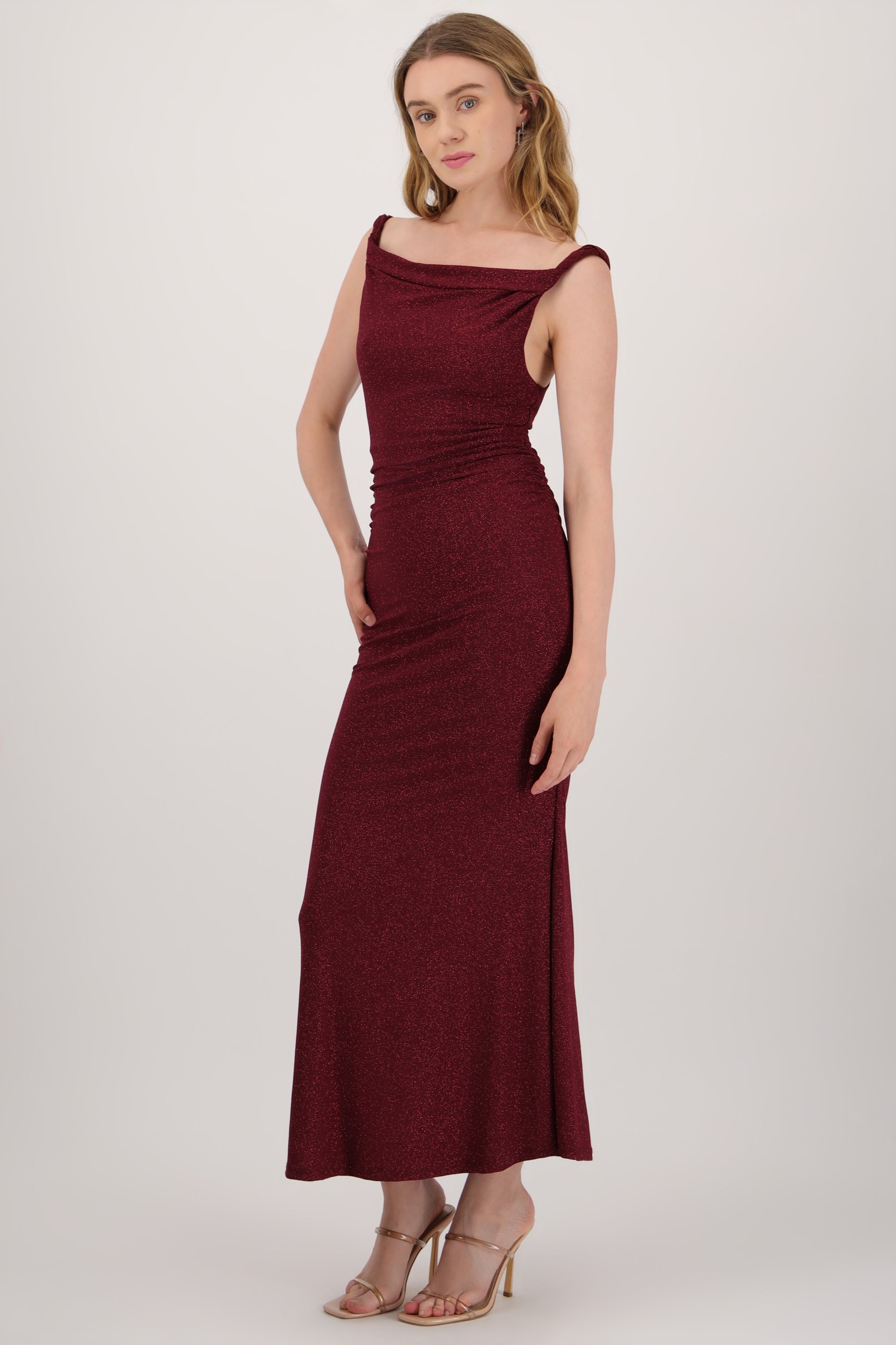 Vestido drapeado brillos CIRUELA