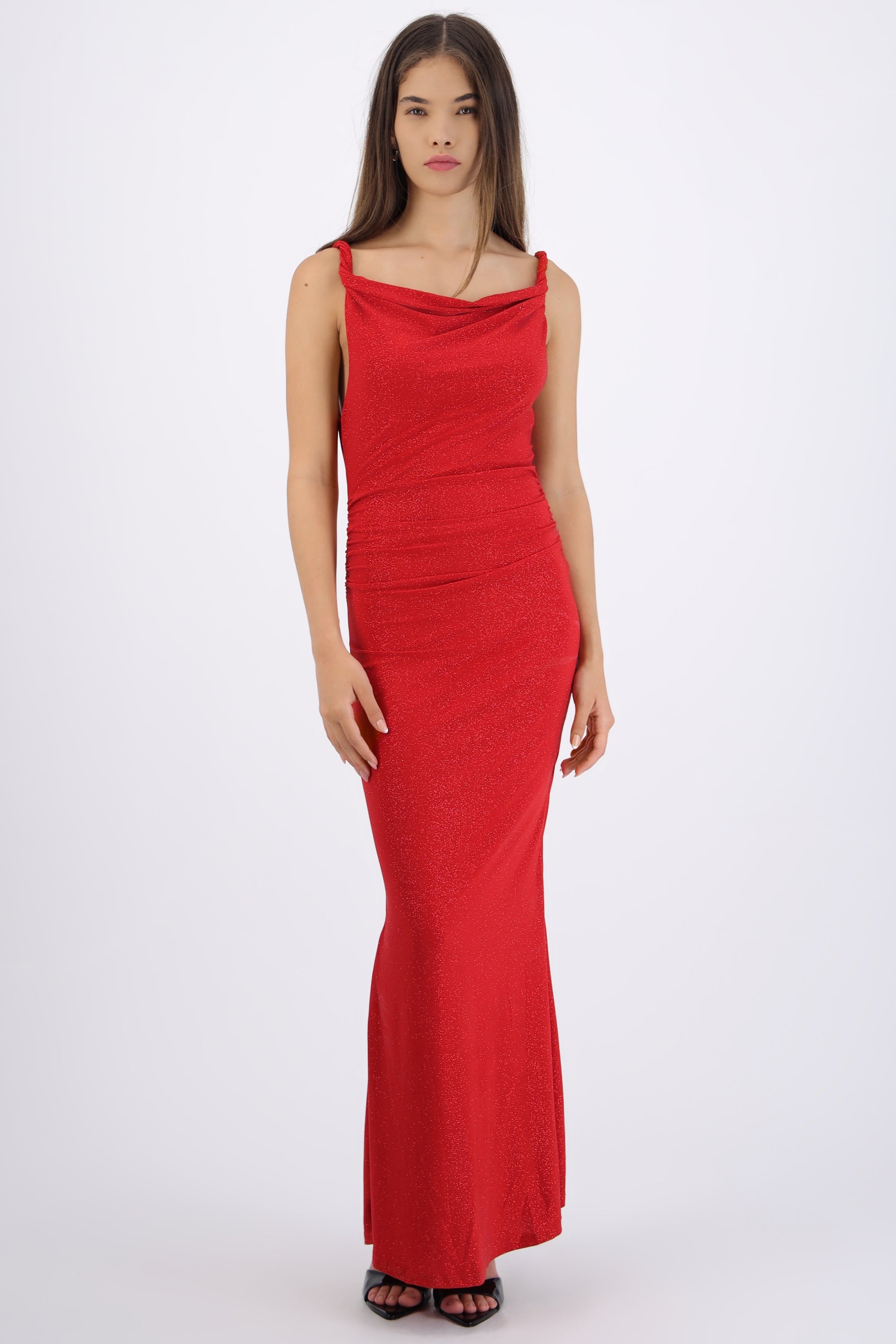 Vestido drapeado brillos